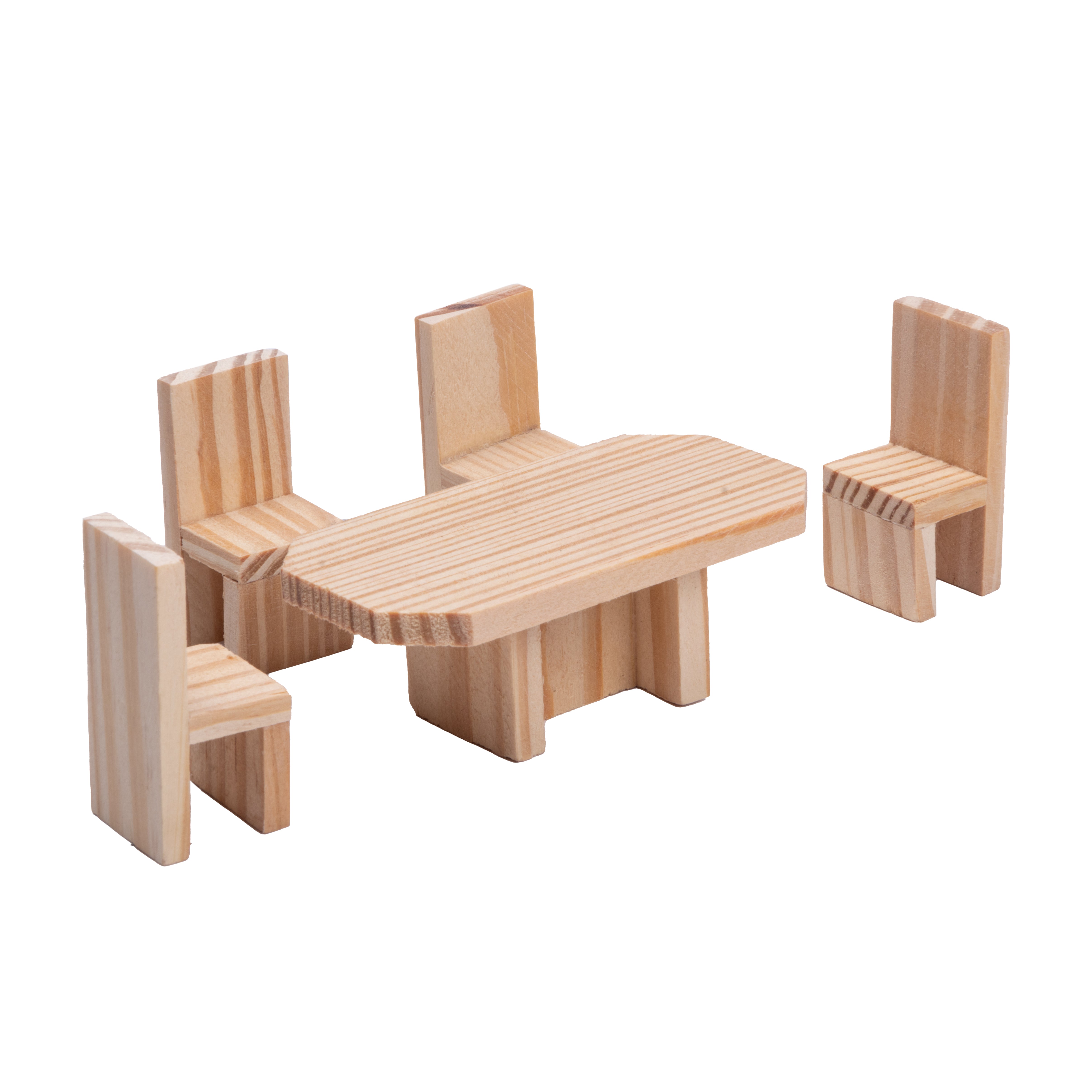 Wooden Miniature Octagonal Table With 4 Chair Approx L3.7inchx W2inch x H1.41inch & L0.98inch x W1.06inch x H2inch 1pc