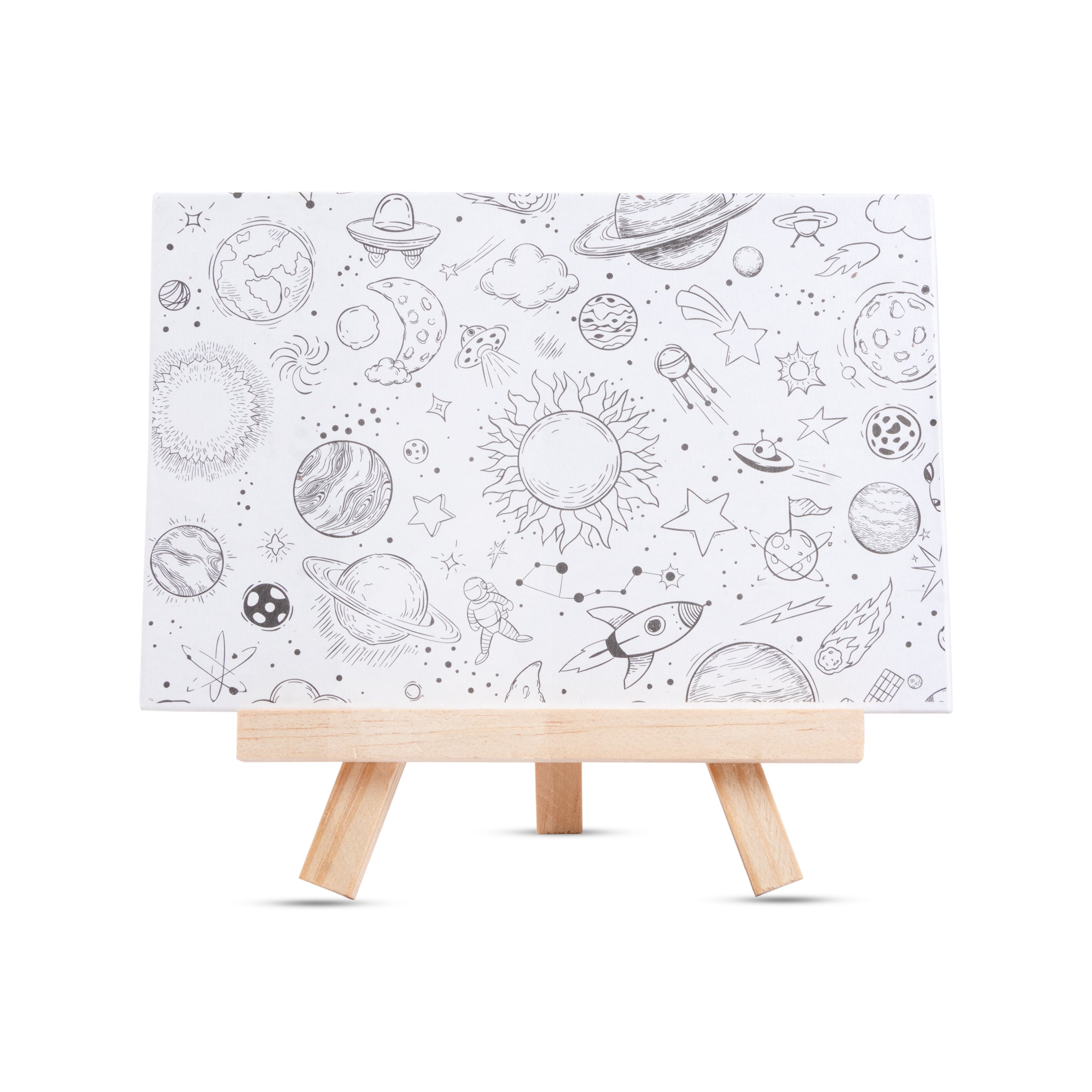Paintable Pre-Printed Panel with Easel & Paints - Amazing Space, Approx 4in x6inch, Easel size 11cm, 1pc