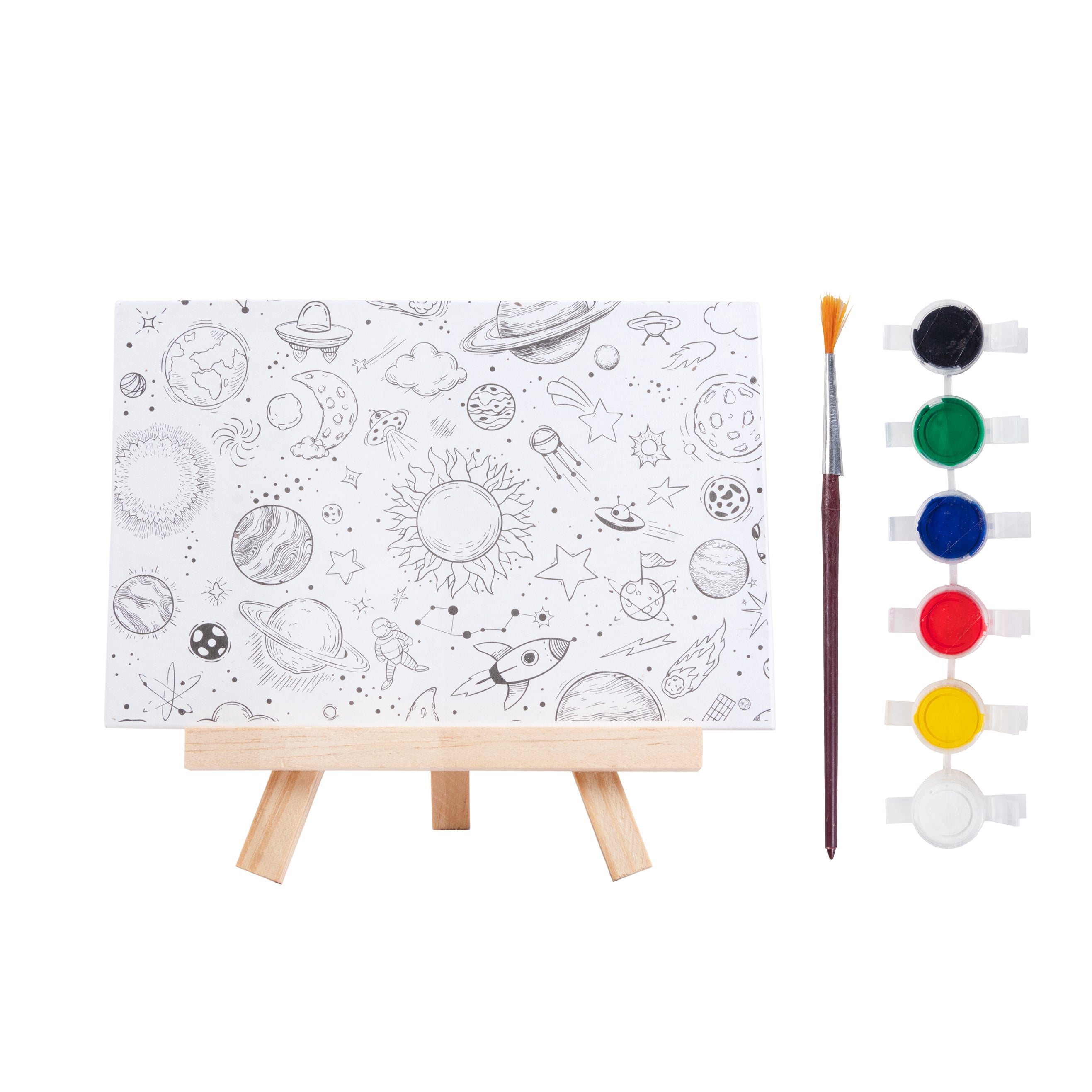Paintable Pre-Printed Panel with Easel & Paints - Amazing Space, Approx 4in x6inch, Easel size 11cm, 1pc