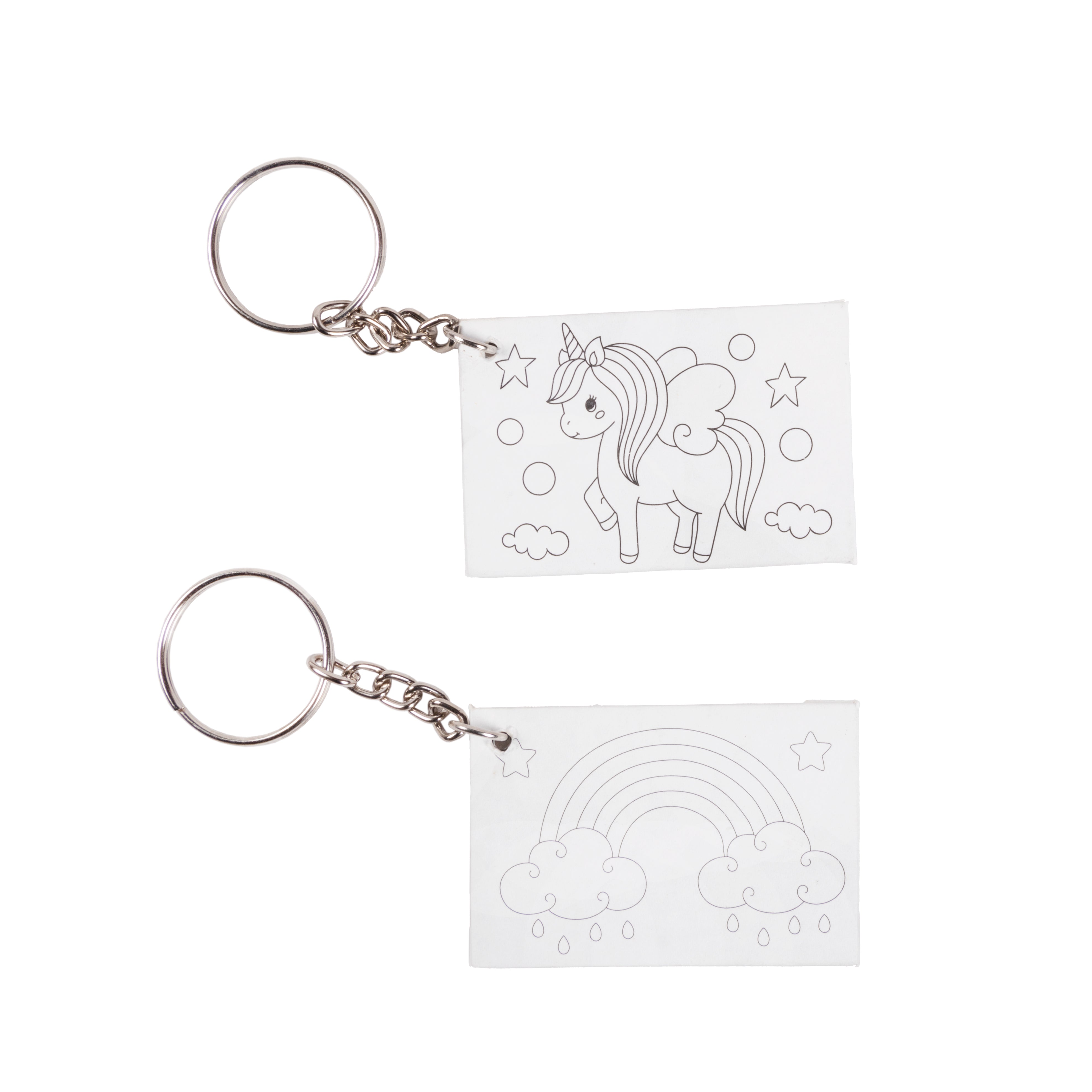 Paintable Pre-printed Keychain Unicorn Rainbow 1.5 x2.5inch 2mm Thick 2pc