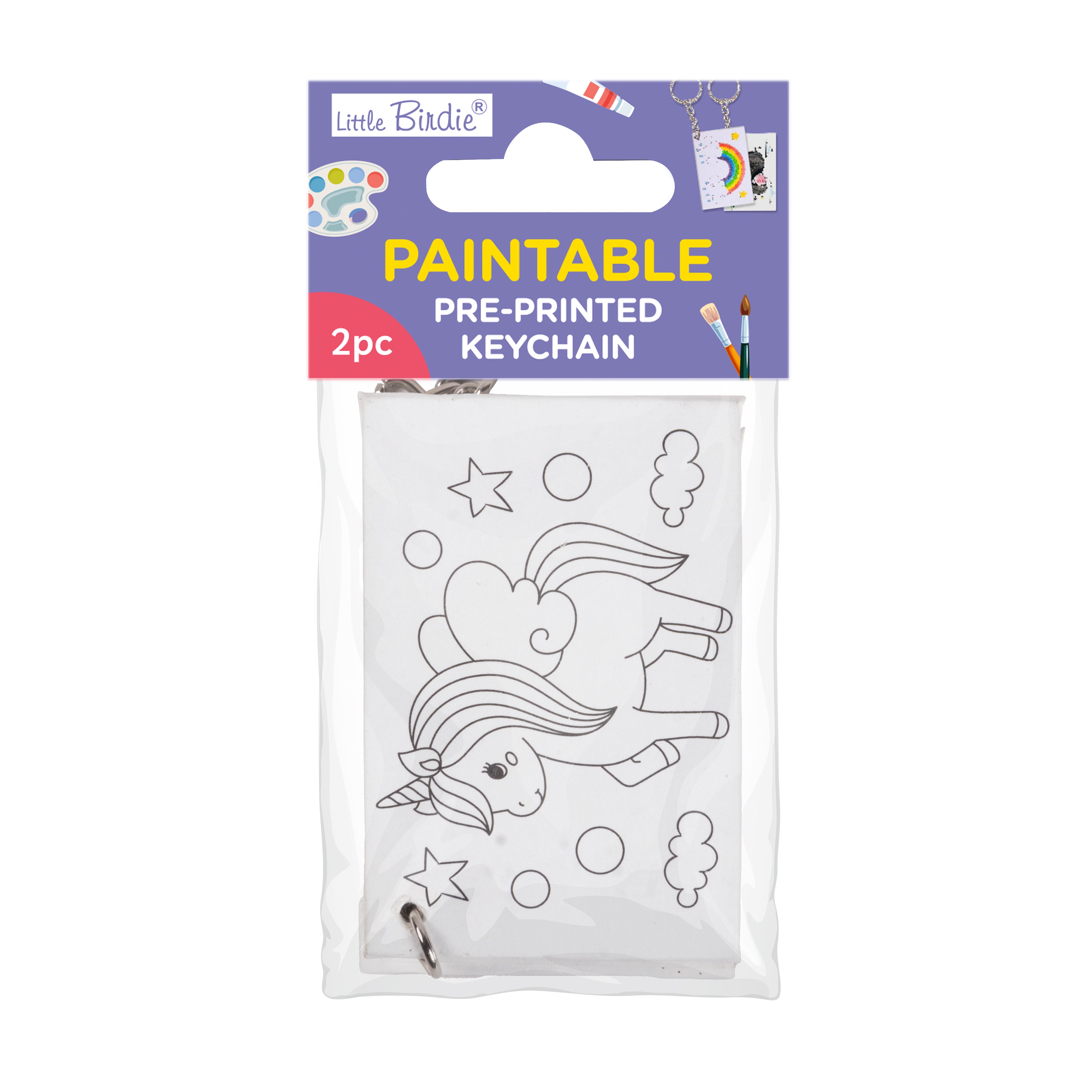 Paintable Pre-printed Keychain Unicorn Rainbow 1.5 x2.5inch 2mm Thick 2pc