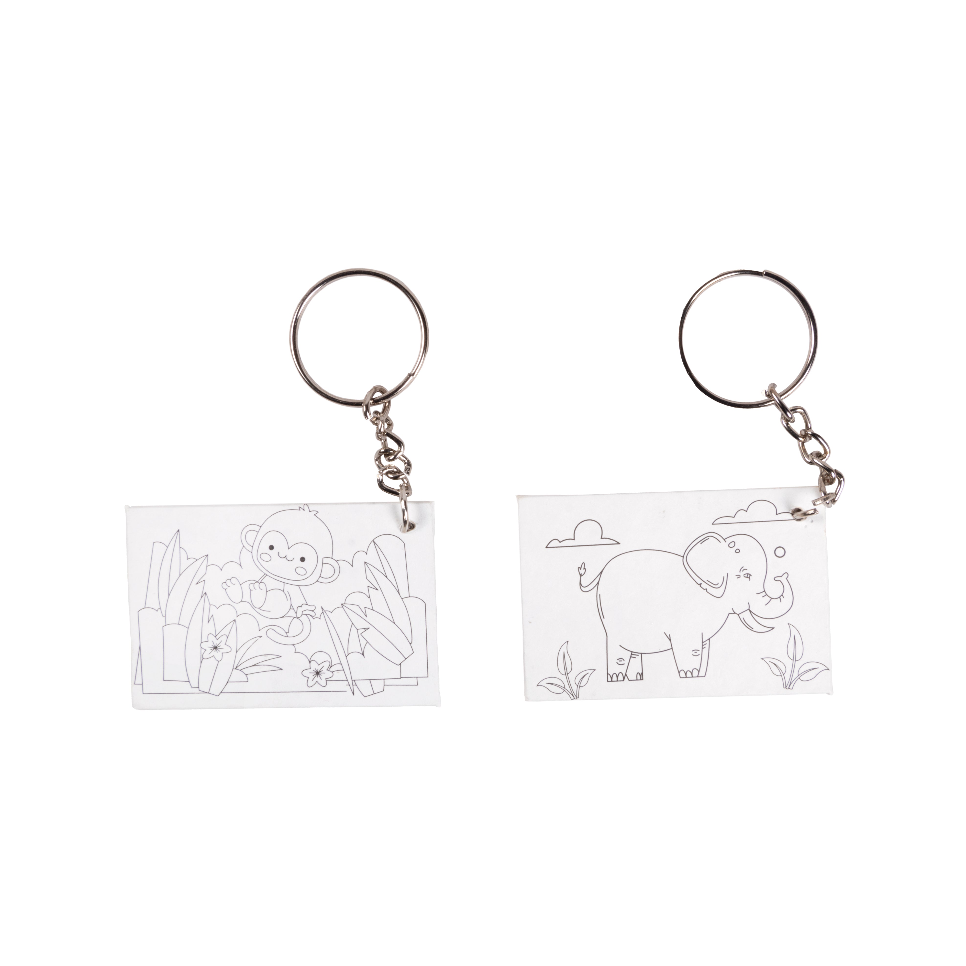 Paintable Pre-printed Keychain Elephant & Monkey 1.5 x2.5inch 2mm Thick 2pc