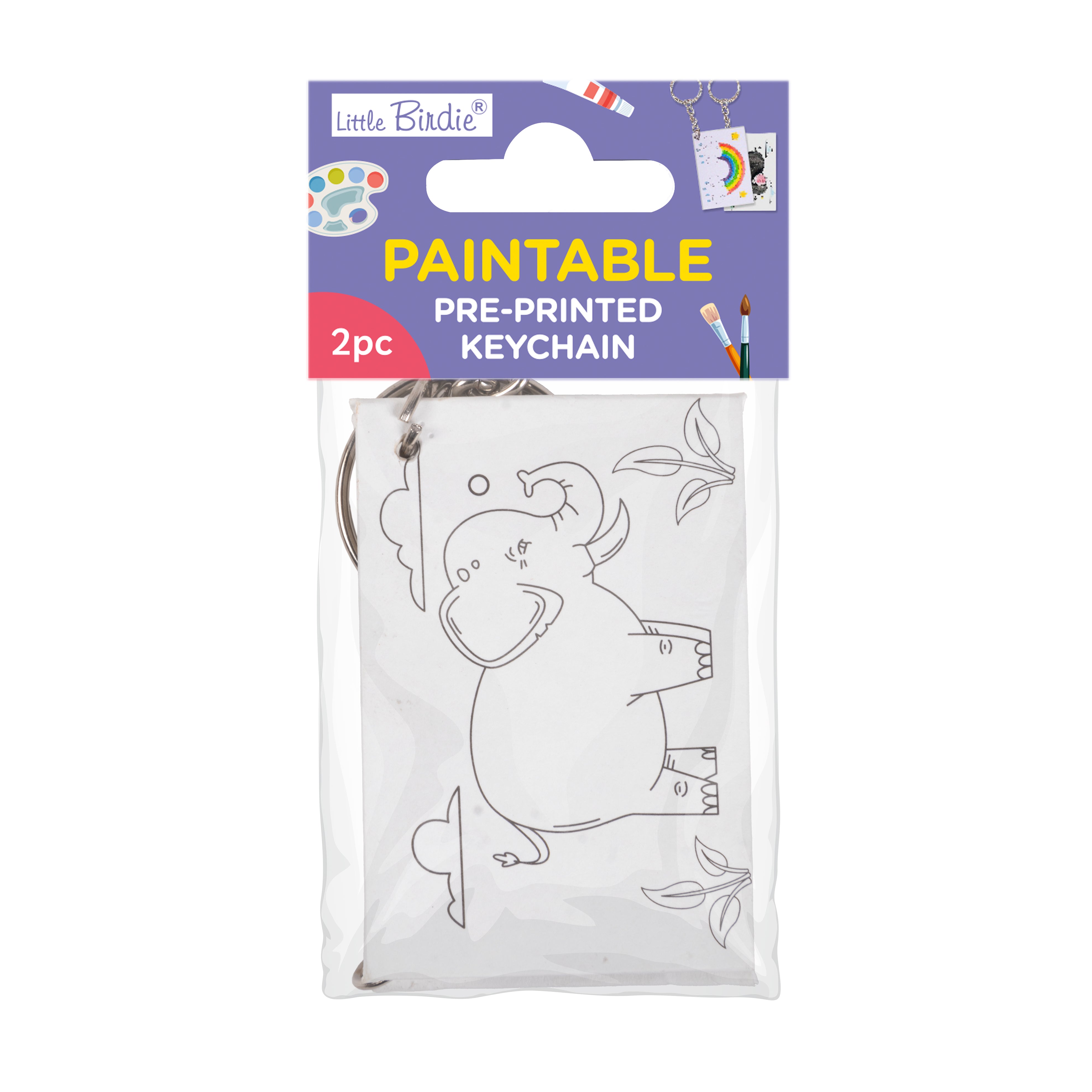 Paintable Pre-printed Keychain Elephant & Monkey 1.5 x2.5inch 2mm Thick 2pc