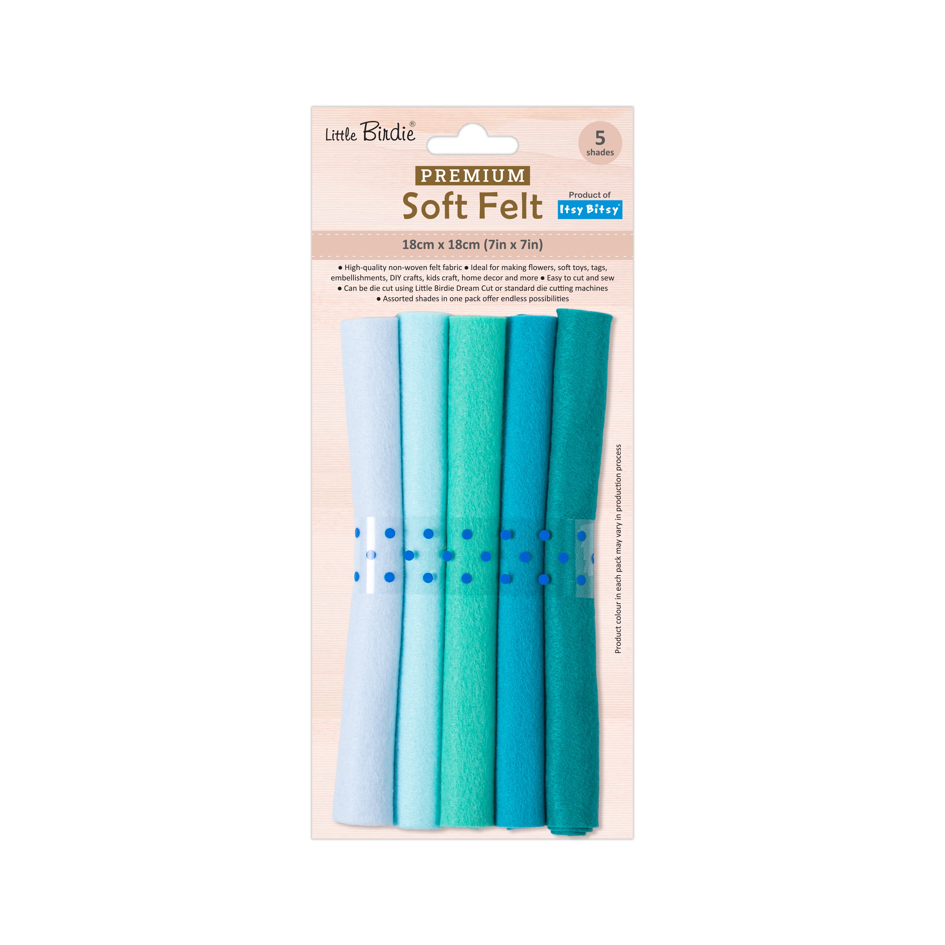 Premium Soft Felt Assorted Teal Approx. 7 x 7inch 5shades