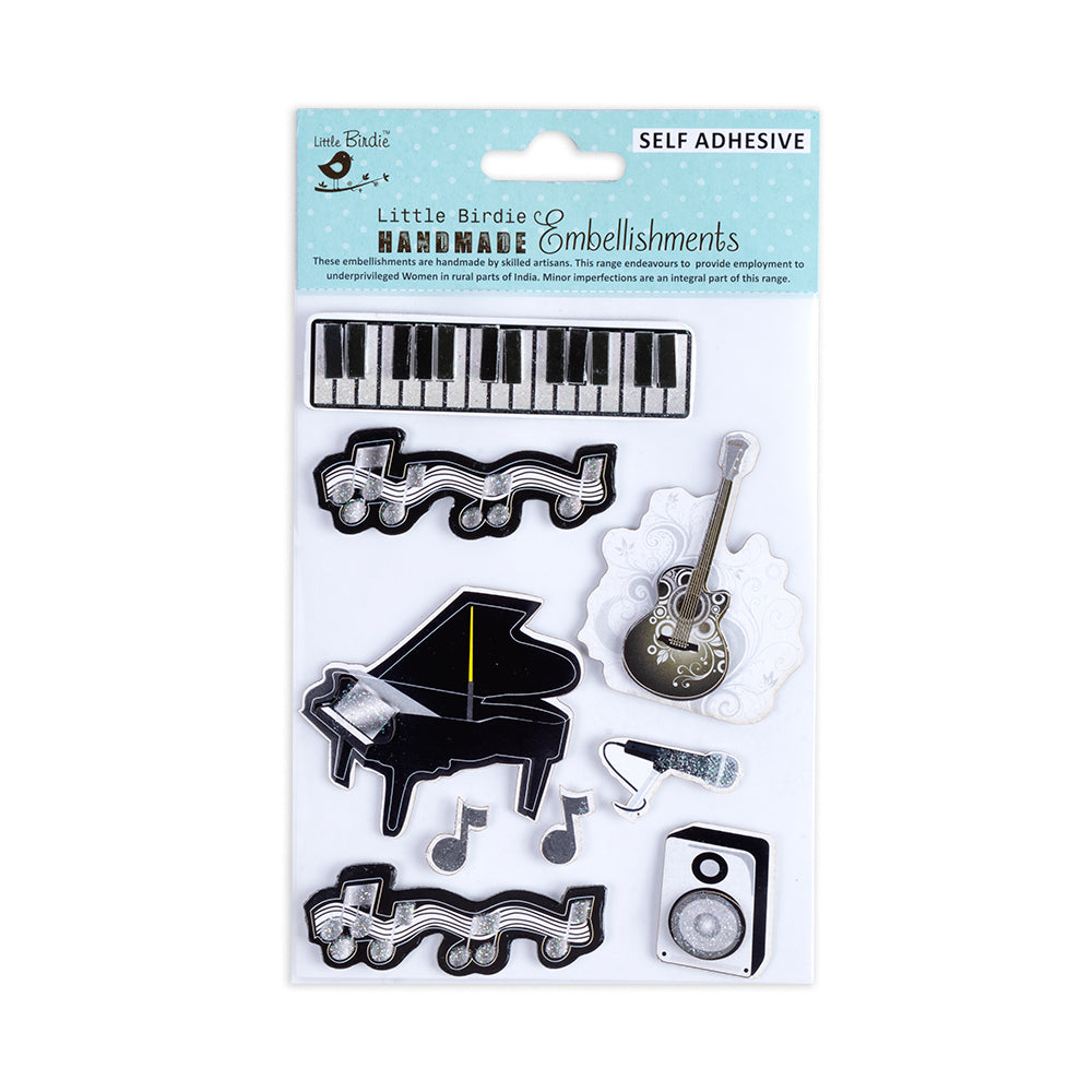 Self Adhesive Musical Notes 3D Stickers 9pc