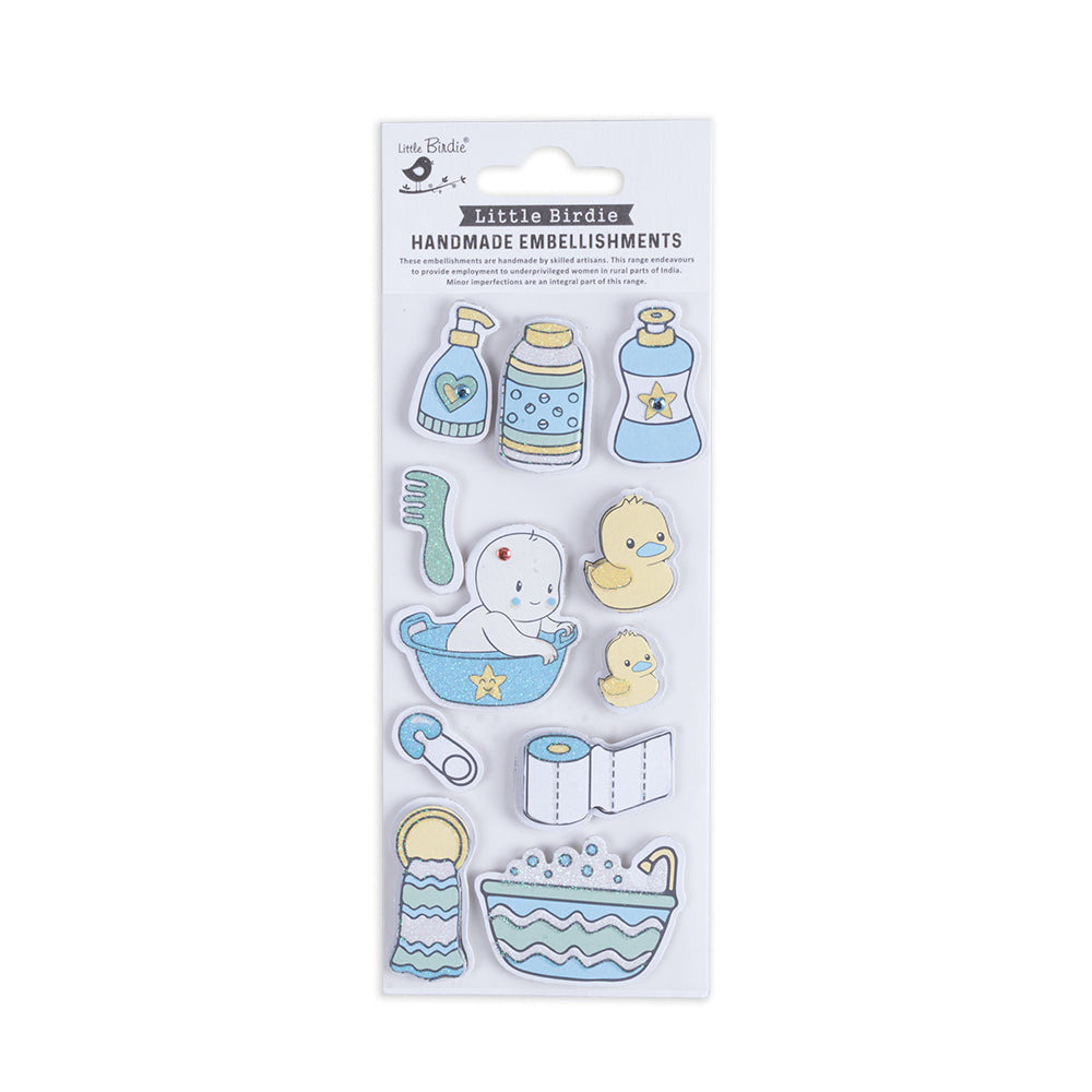 Handmade Stickers Bath Time Blue 11pc