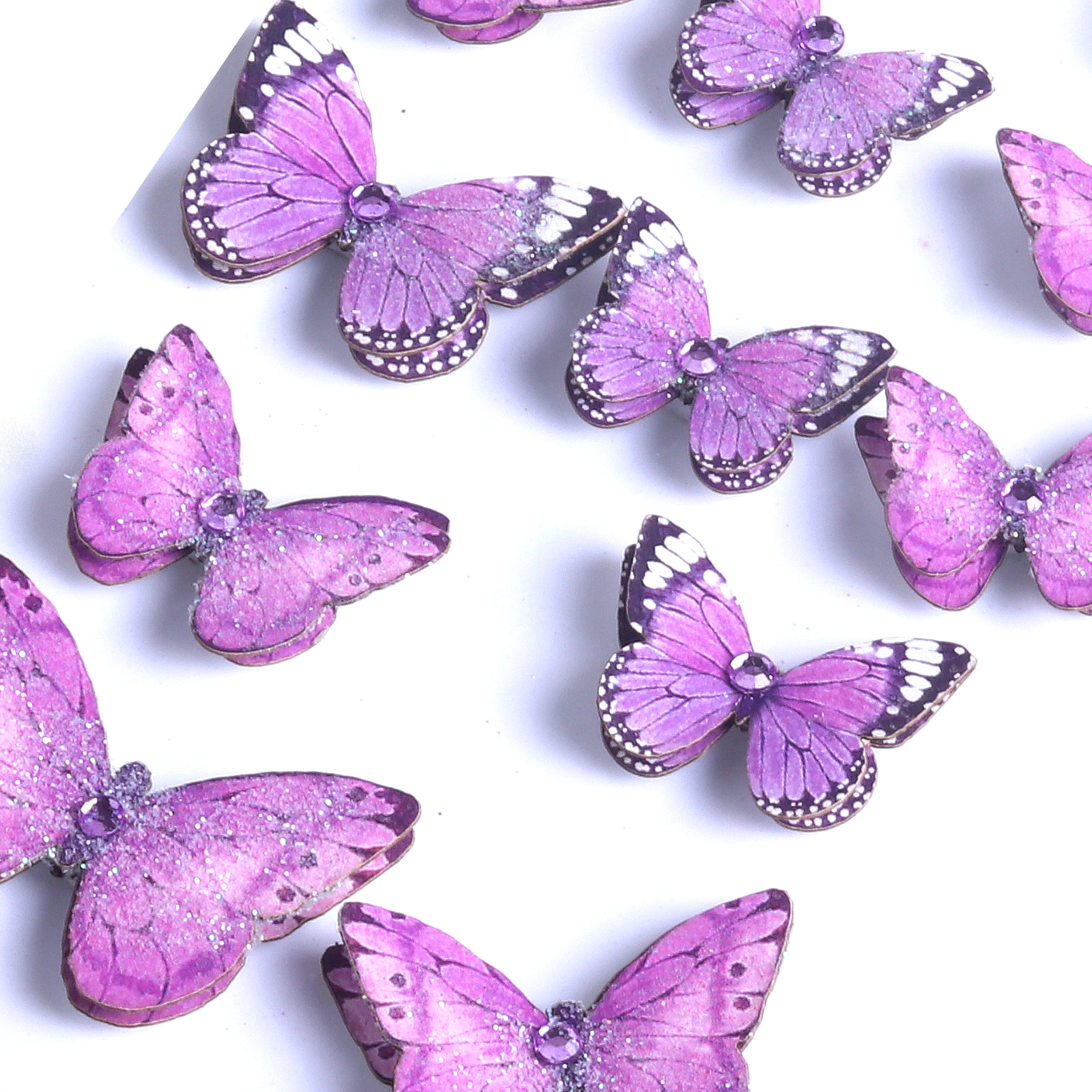 Handmade Stickers Pastel Purple 3D Jewel Butterfly 17pc