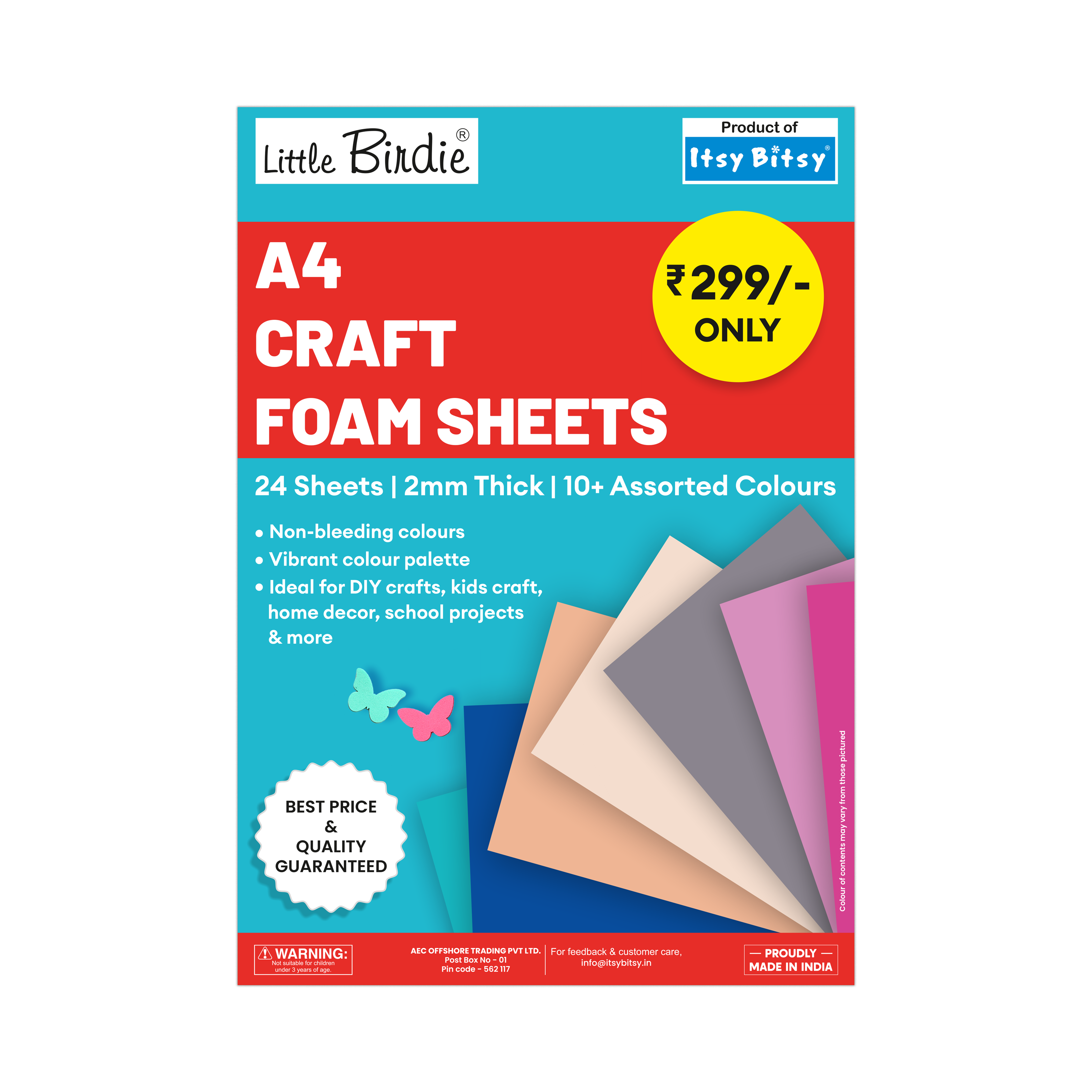 Craft Foam Sheets A4 - 2mm Thick - 10 Assorted Colours