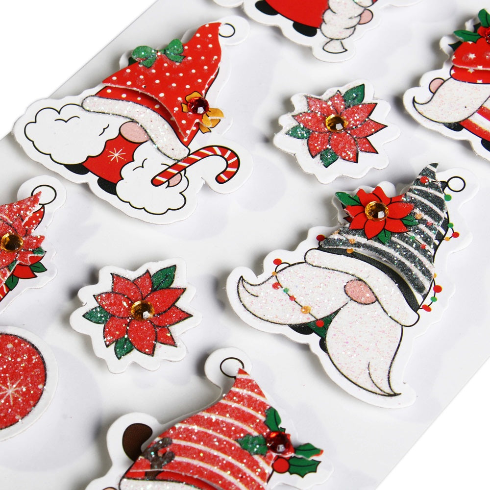 Christmas Handmade Stickers Sparkly Gnomes 11pc