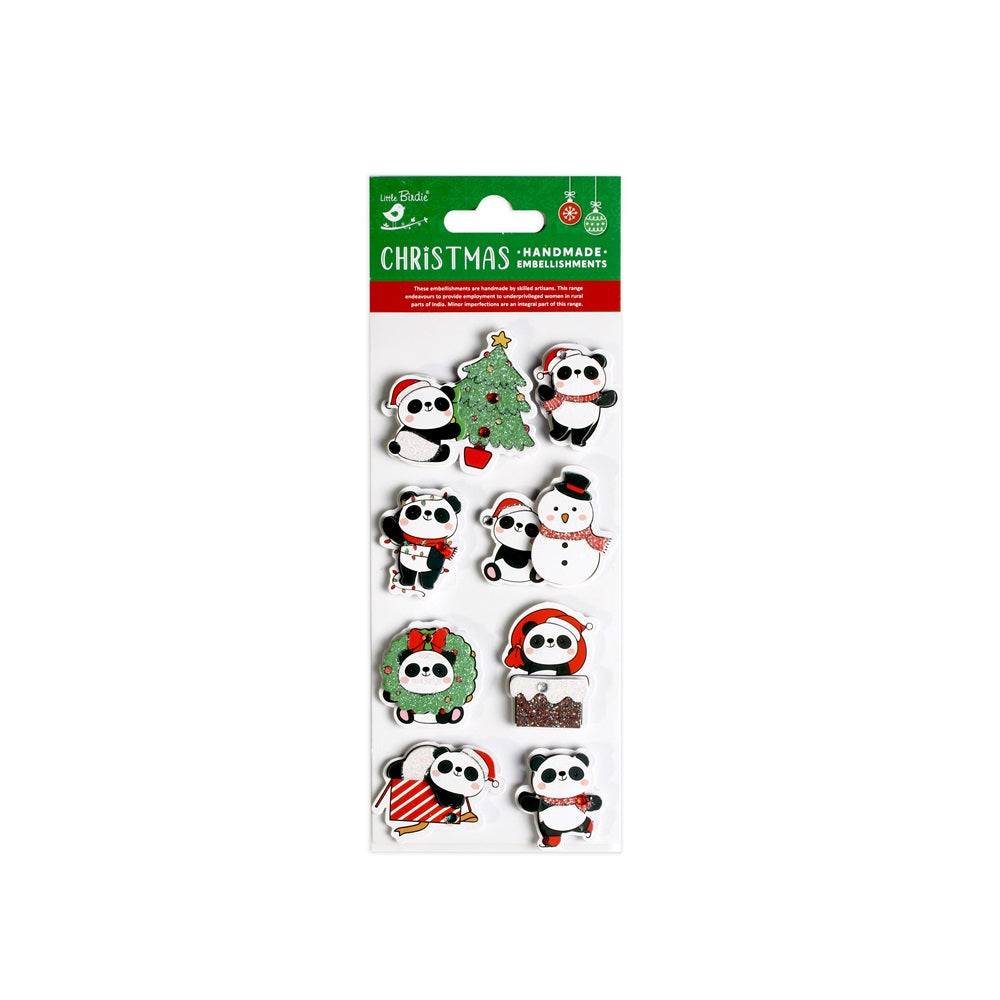 Christmas Handmade Stickers Joyful Panda 8pc
