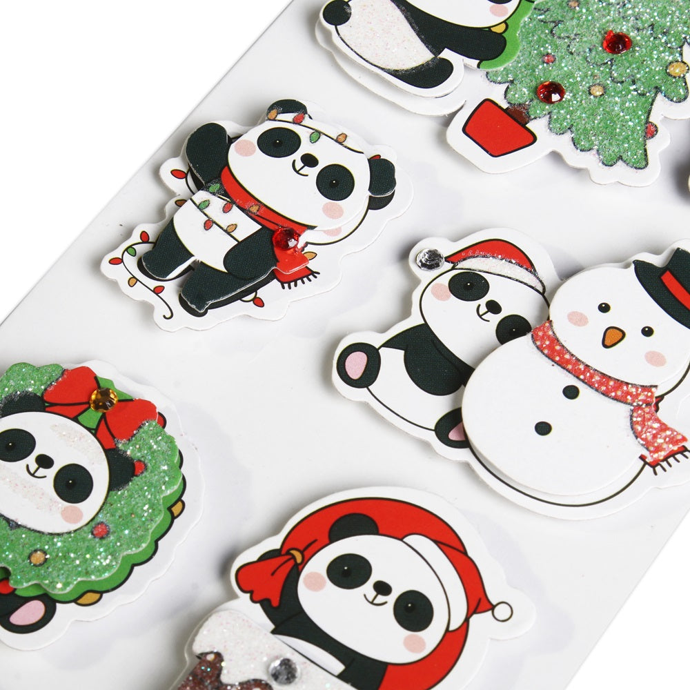 Christmas Handmade Stickers Joyful Panda 8pc