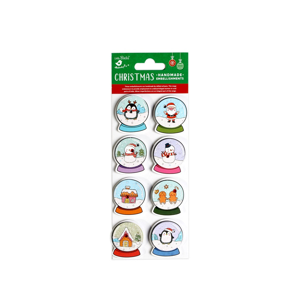 Christmas Handmade Stickers Festive Snow Globe 8pc