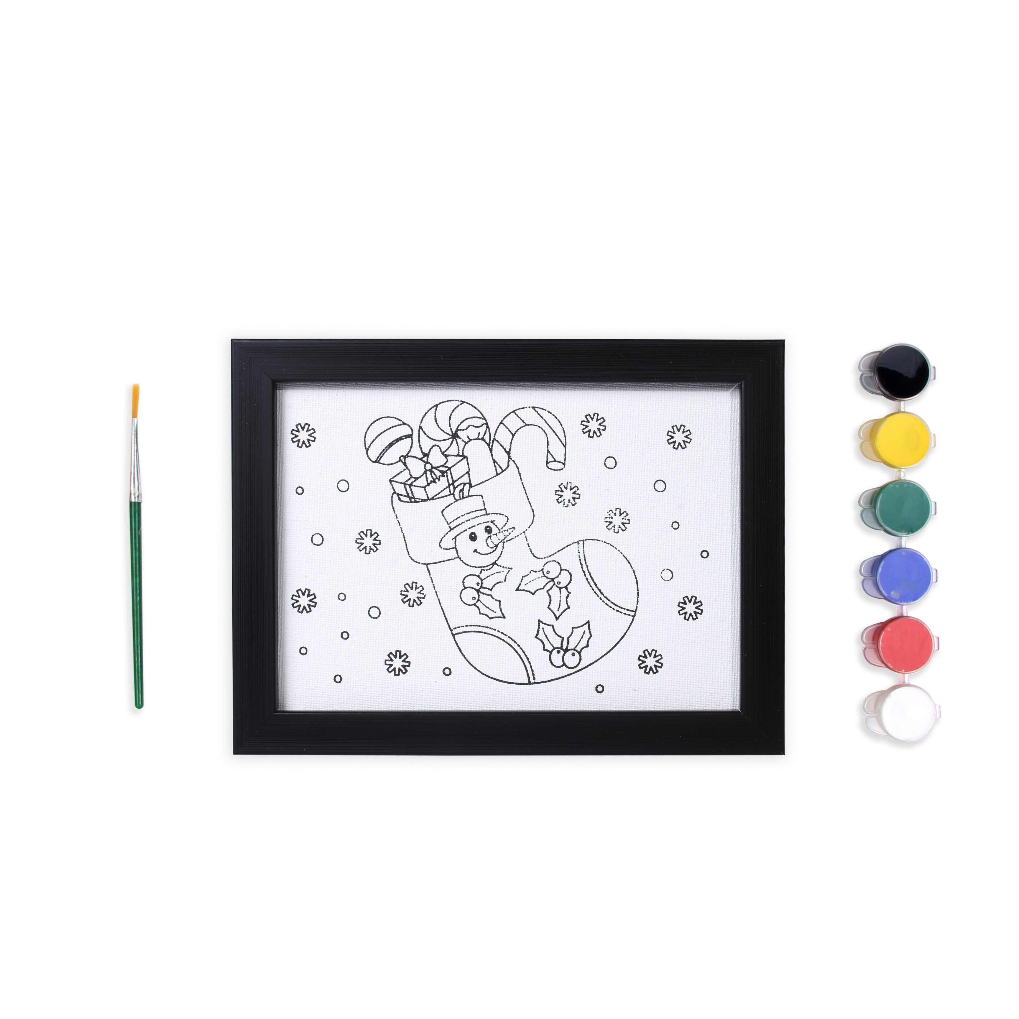 Pre Primed Printed Canvas Frame With Paints Christmas Stocking L5 X W7Inch Approx 1pc