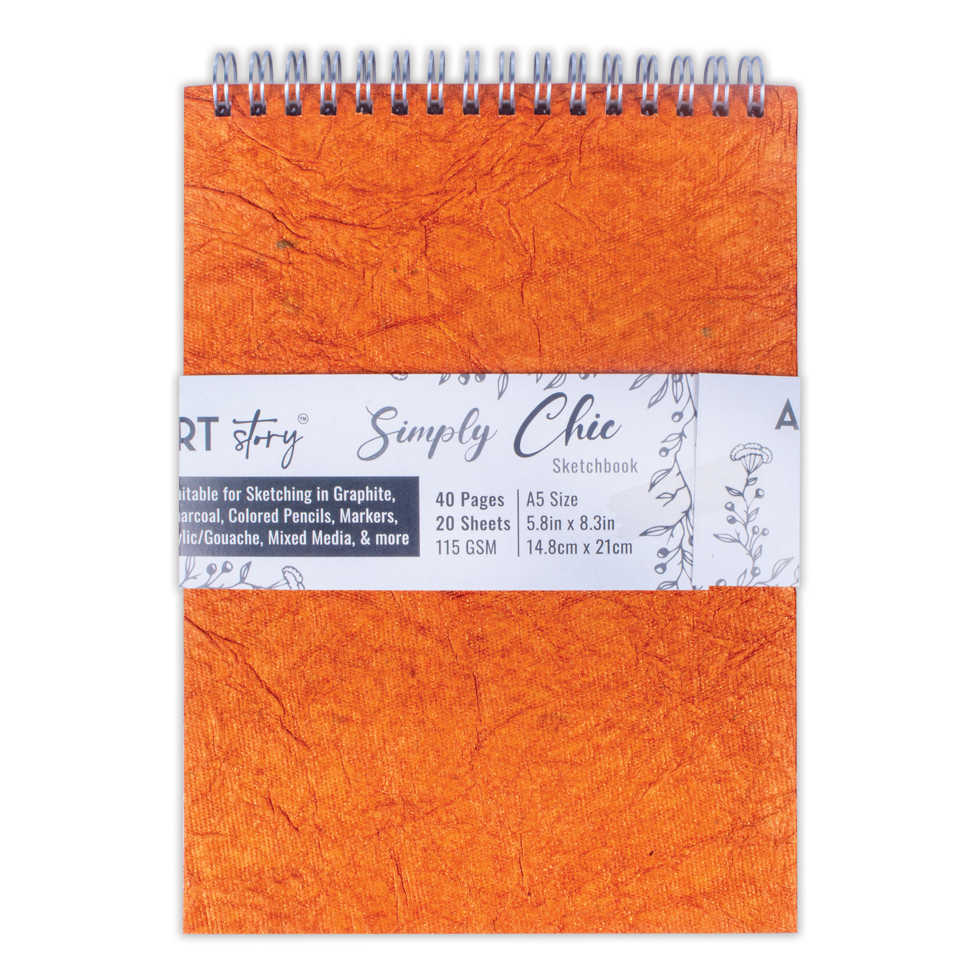 Simply Chic Spiral Bound Sketchbook with Leather Paper Cover | Copper | A5 - 115gsm - 40Pages - 1Book