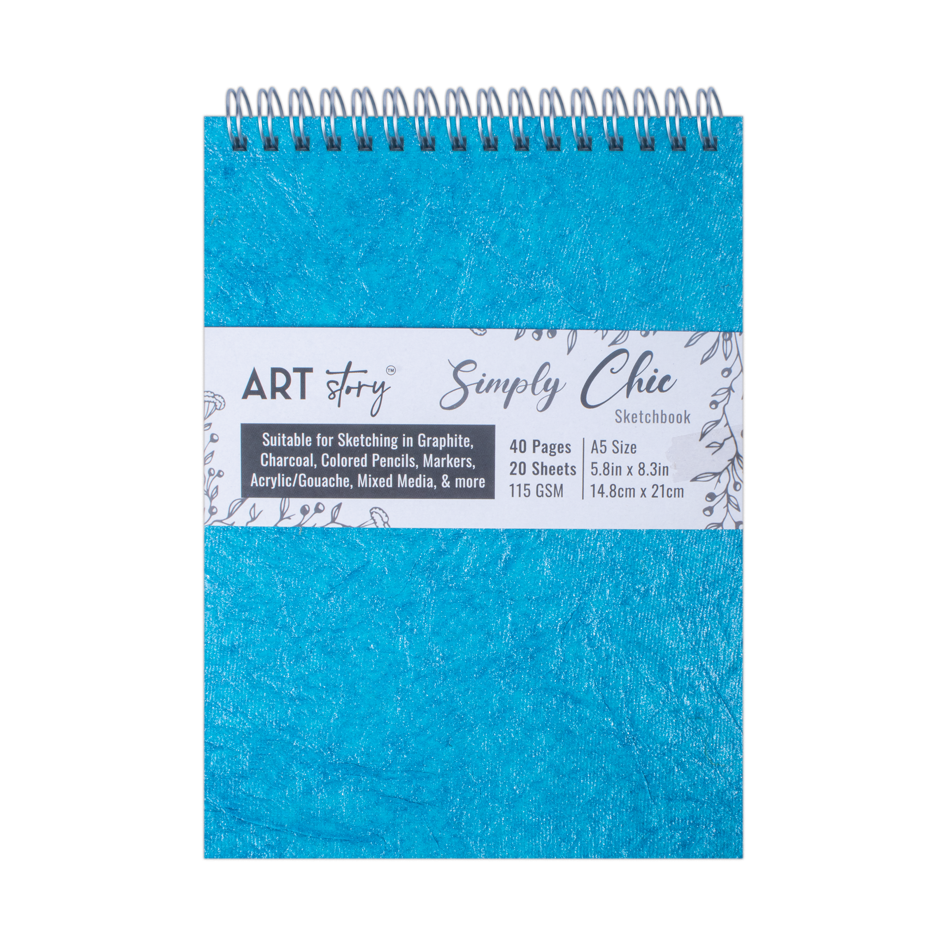 Simply Chic Pocket Spiral Bound Notebook with Leather Paper Cover Page Teal Artist Paper A5 115gsm 20Sheets 1 Book