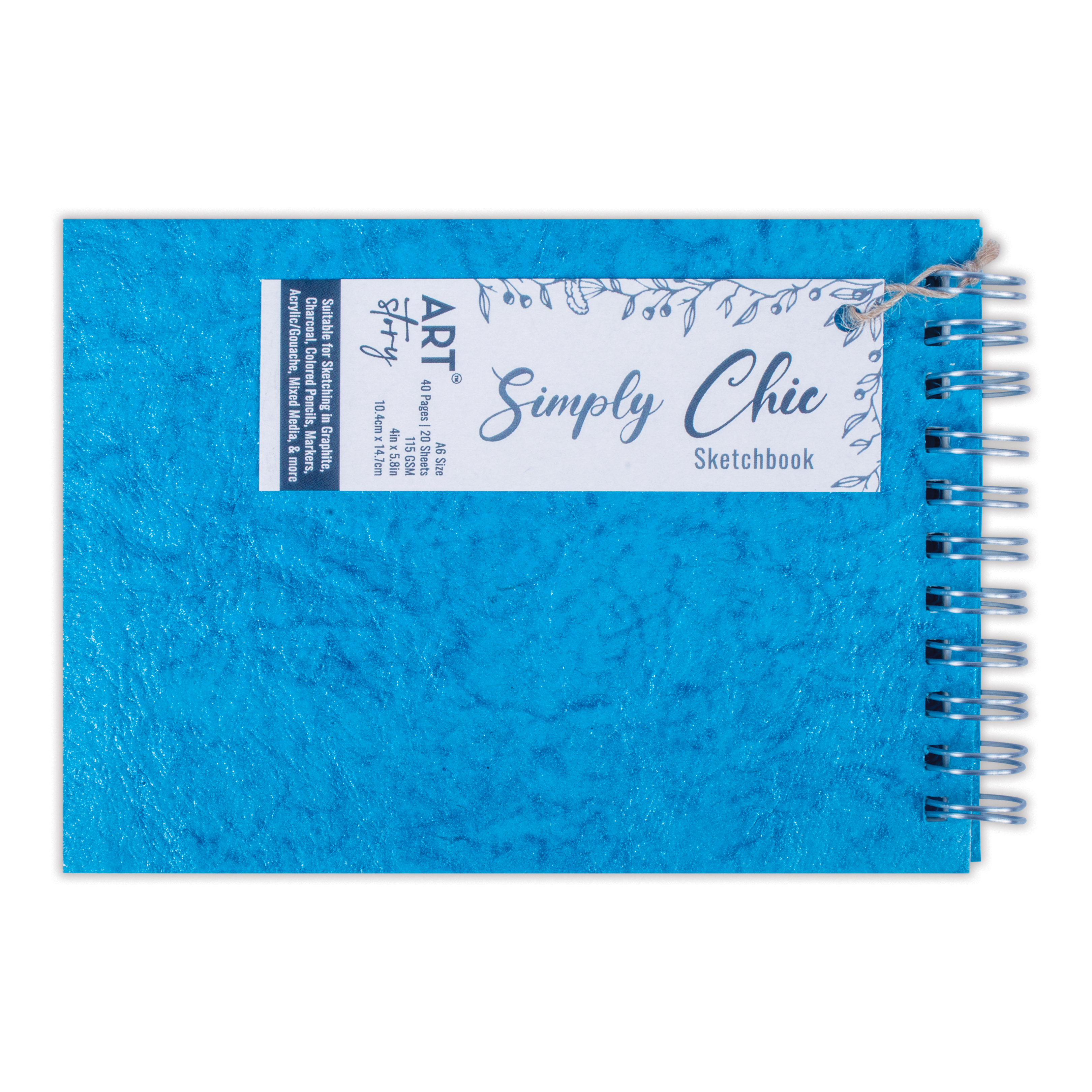 Simply Chic Spiral Bound Sketchbook with Leather | Paper Teal | A6 - 115gsm - 40Pages - 1Book