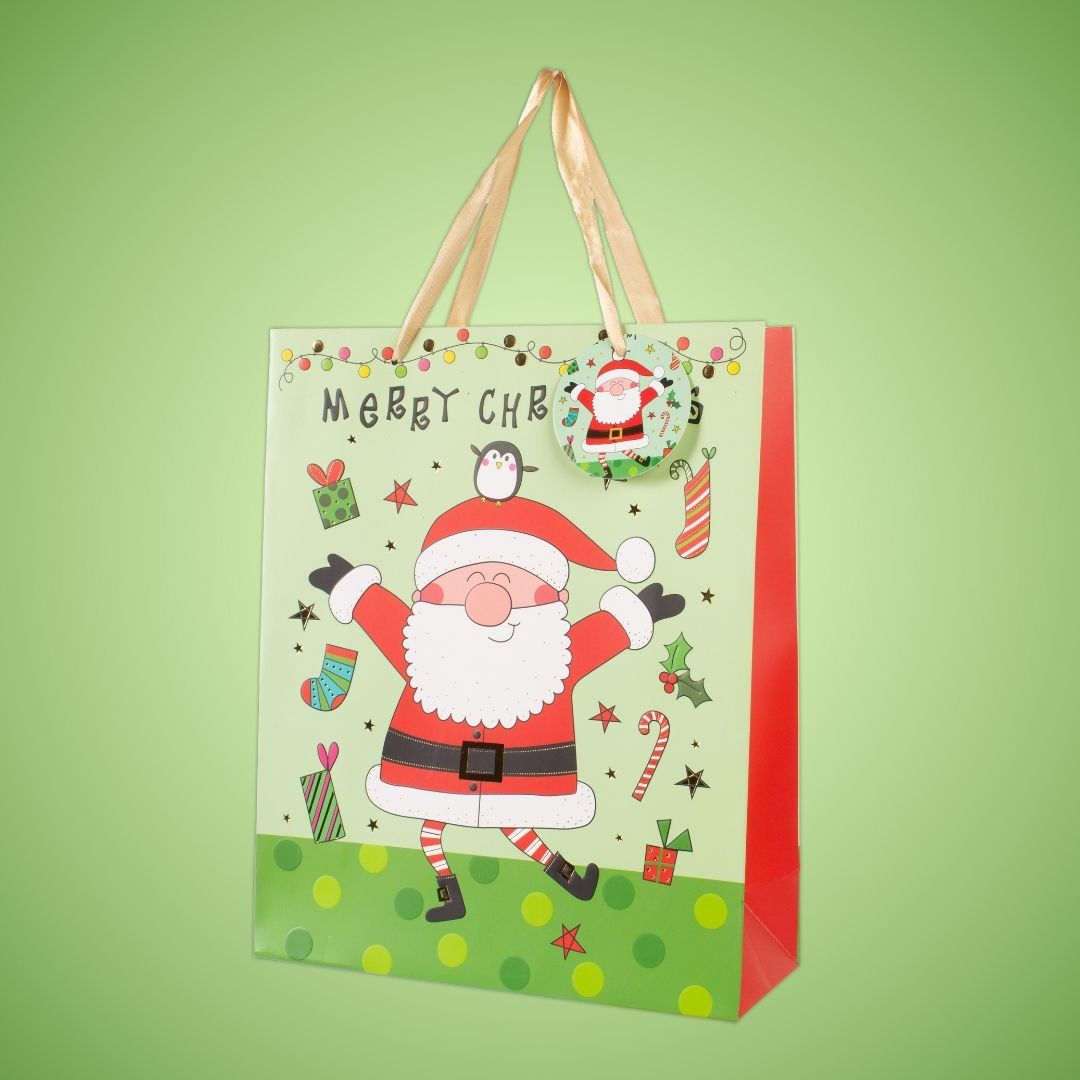 Christmas Gift Bag with Foil Detailing Joyful Santa 26 X 10 X 32cm 1pc