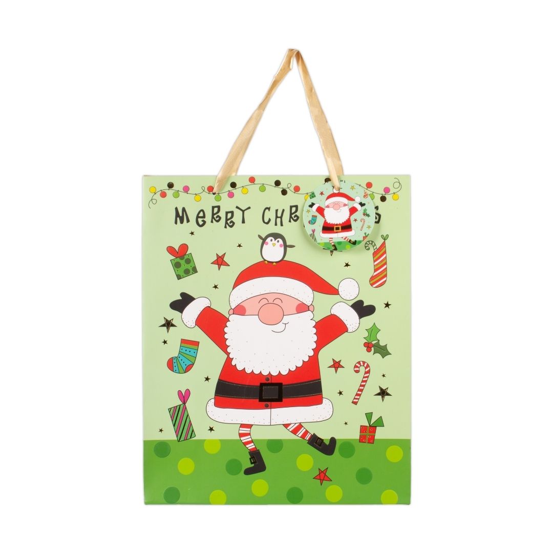 Christmas Gift Bag with Foil Detailing Joyful Santa 26 X 10 X 32cm 1pc