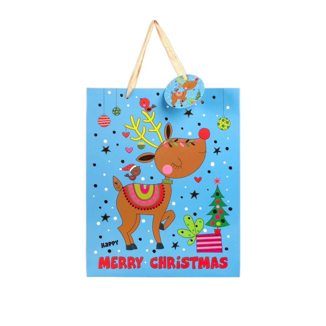 Christmas Gift Bag with Foil Detailing Joyful Reindeer 26 X 10 X 32cm 1pc