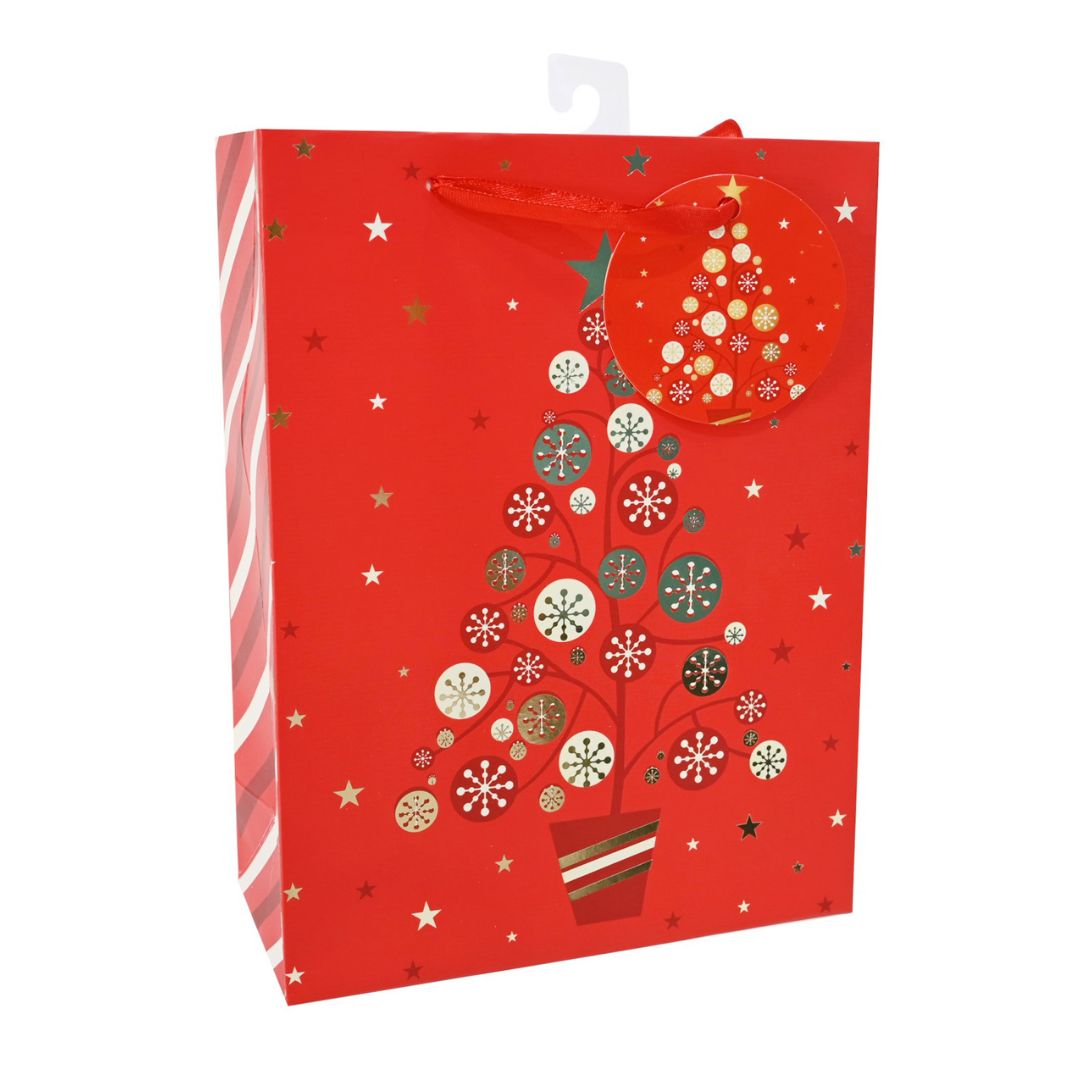 Christmas Gift Bag With Gold Foil Detailing Festive Tree 26 X 10 X 32cm 1pc