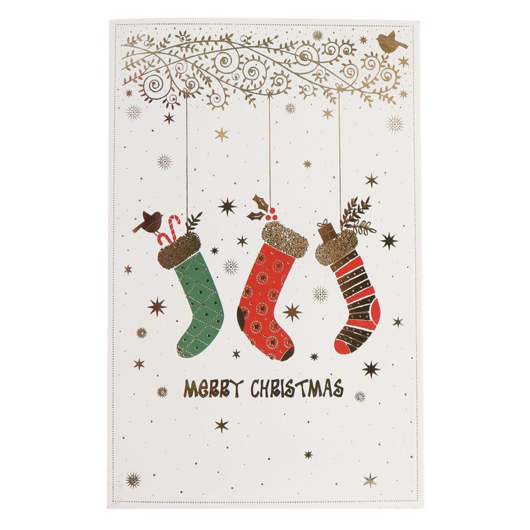 Christmas Greeting Card with Foil Detailing & Envelope Christmas Stockings 11.8 X 17.8cm 1pc