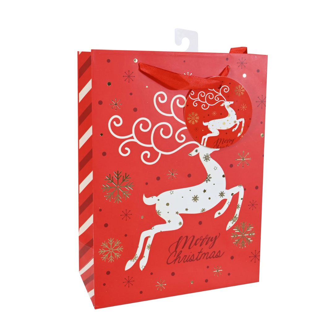 Christmas Gift Bag With Gold Foil Detailing Reindeer 26 X 10 X 32cm 1pc
