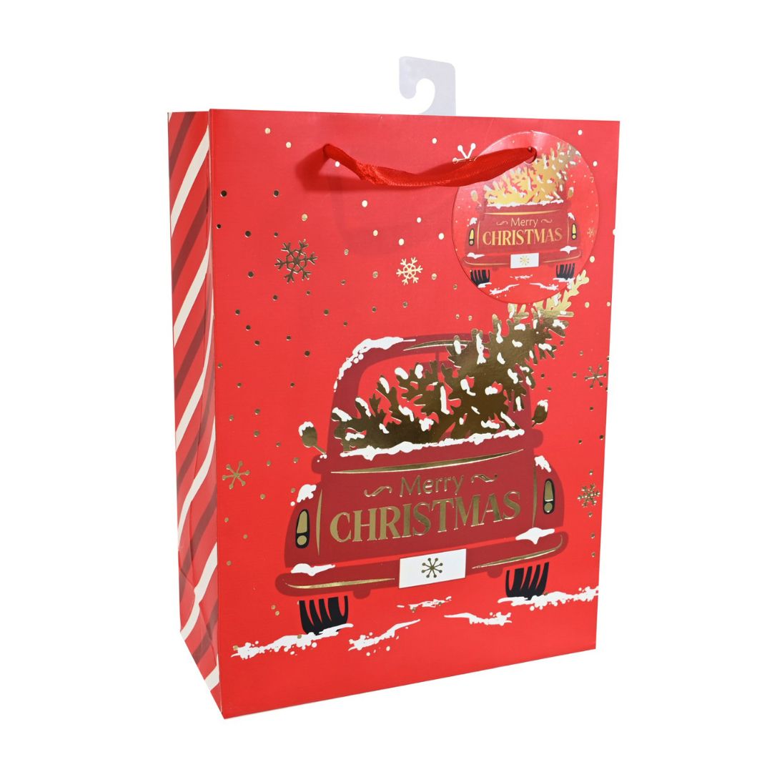 Christmas Gift Bag With Gold Foil Detailing Tree Tow 26 X 10 X 32cm 1pc