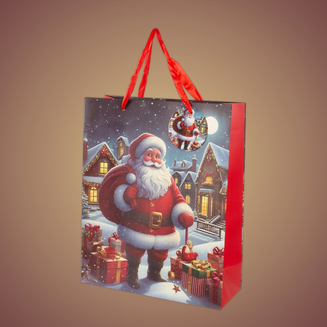 Christmas Gift Bag With Glitter Gifts from Santa 26 X 10 X 32cm 1pc