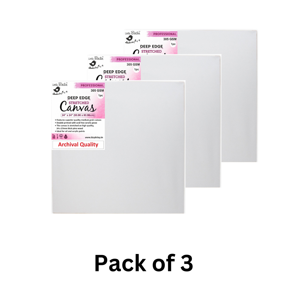 Stretched Canvas Deep Edge Frame 34X37Mm 305Gsm 24 X 24Inch 1Pc (Pack of 3)