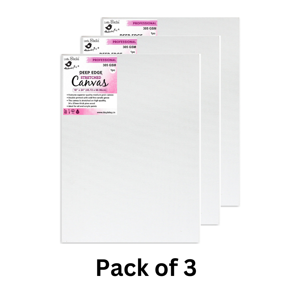 Stretched Canvas Deep Edge Frame 34X37Mm 305Gsm 18 X 24Inch 1Pc (Pack of 3)