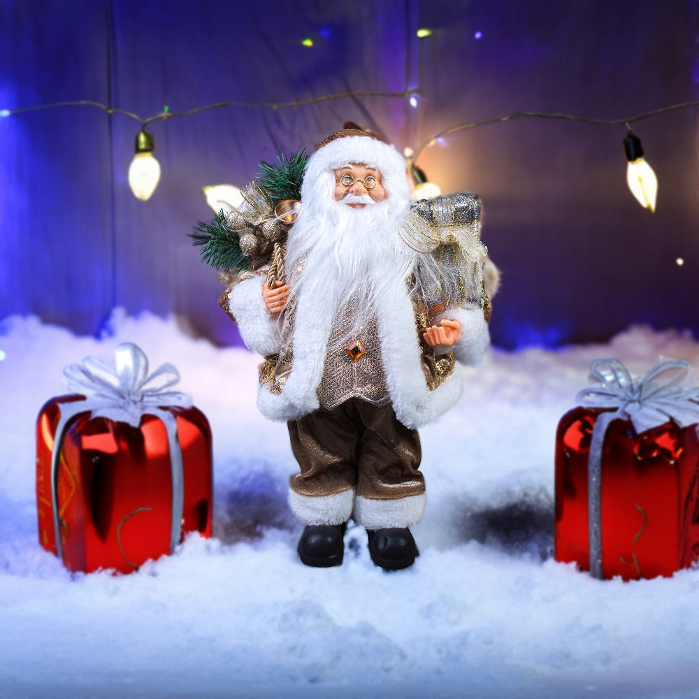 Figurine Christmas Santa Velvet Metallic Assorted 30Cm 1Pc