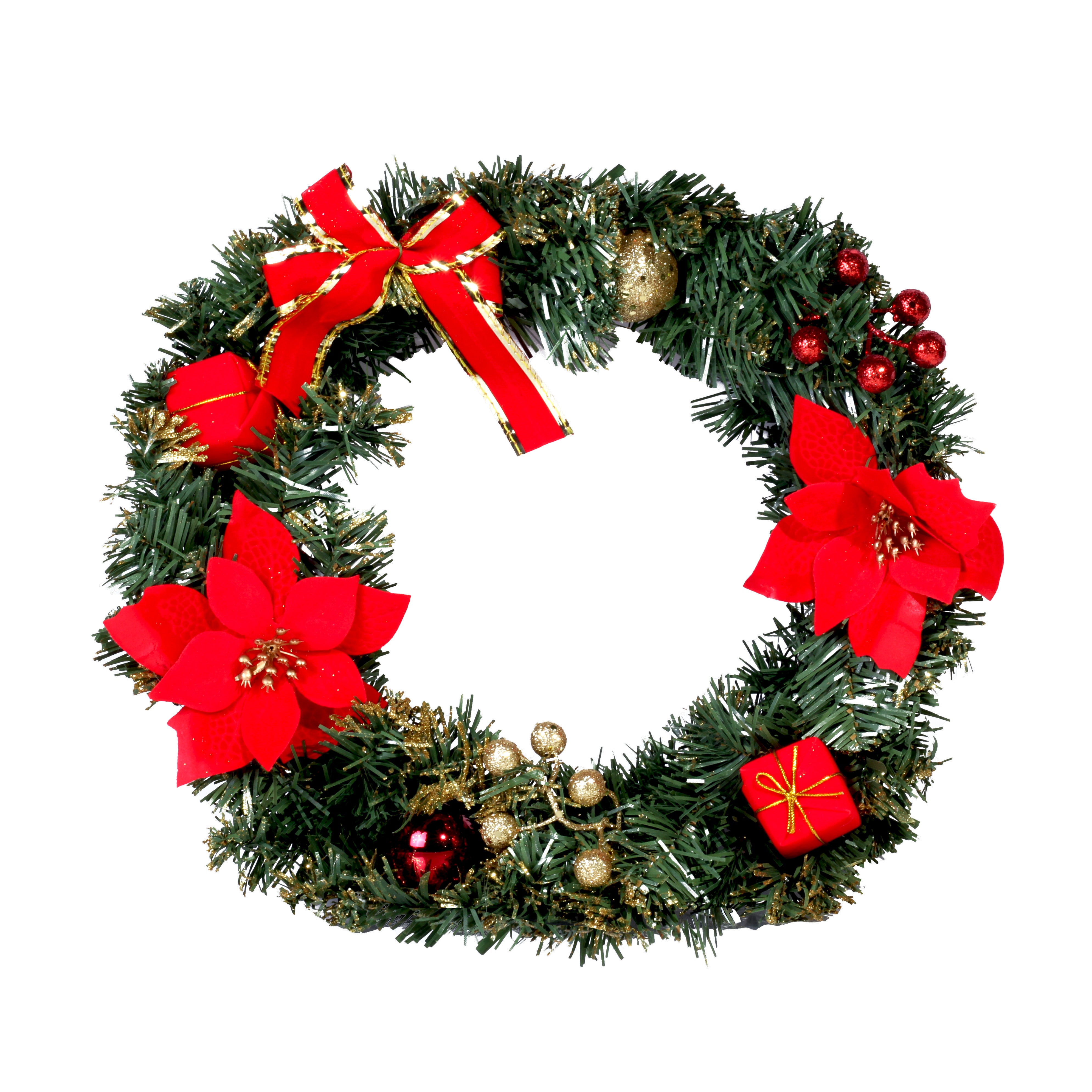 Poinsettia Glitter Wreath Assorted 40Cm 1Pc