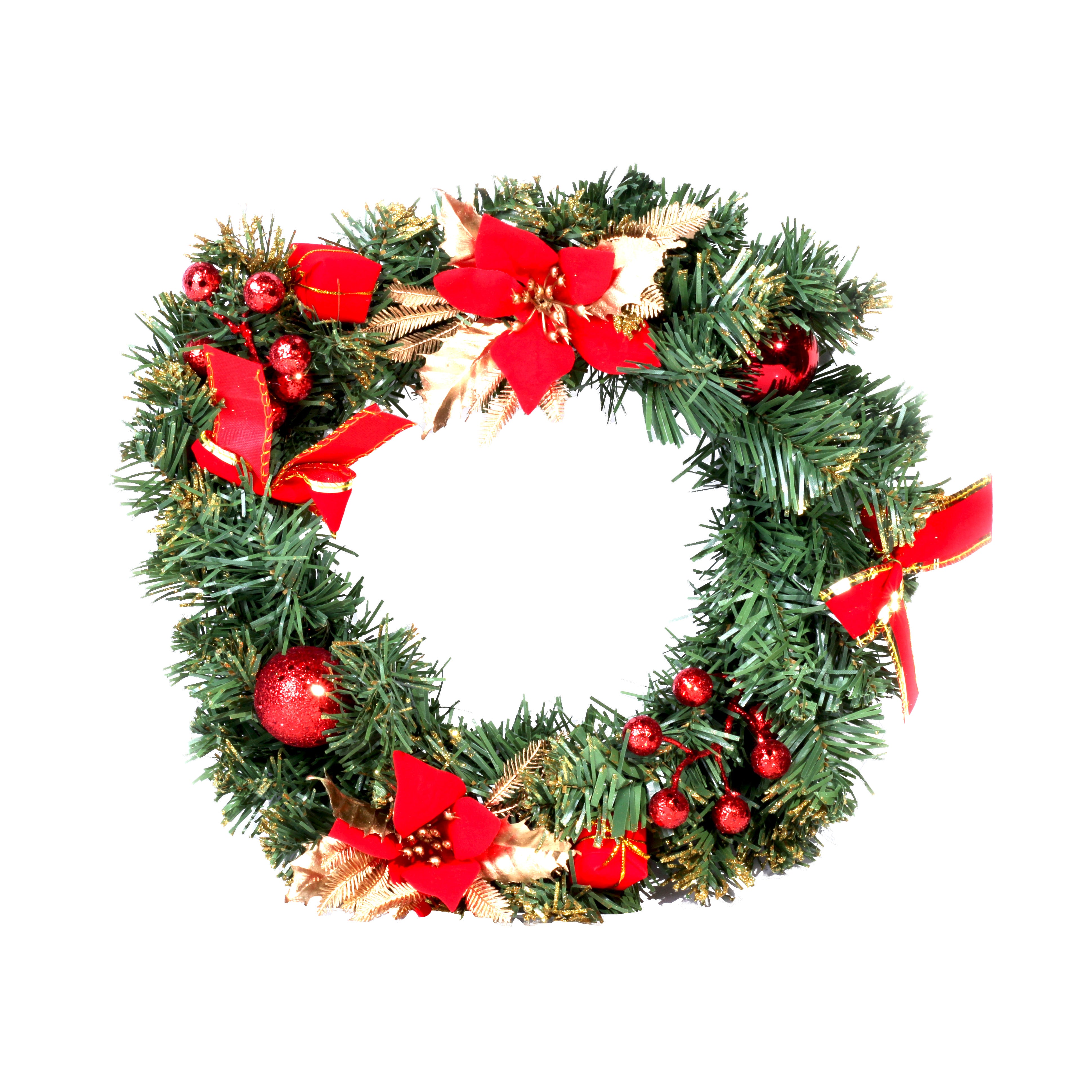 Poinsettia Deco Wreath Red & Gold 30Cm 1Pc