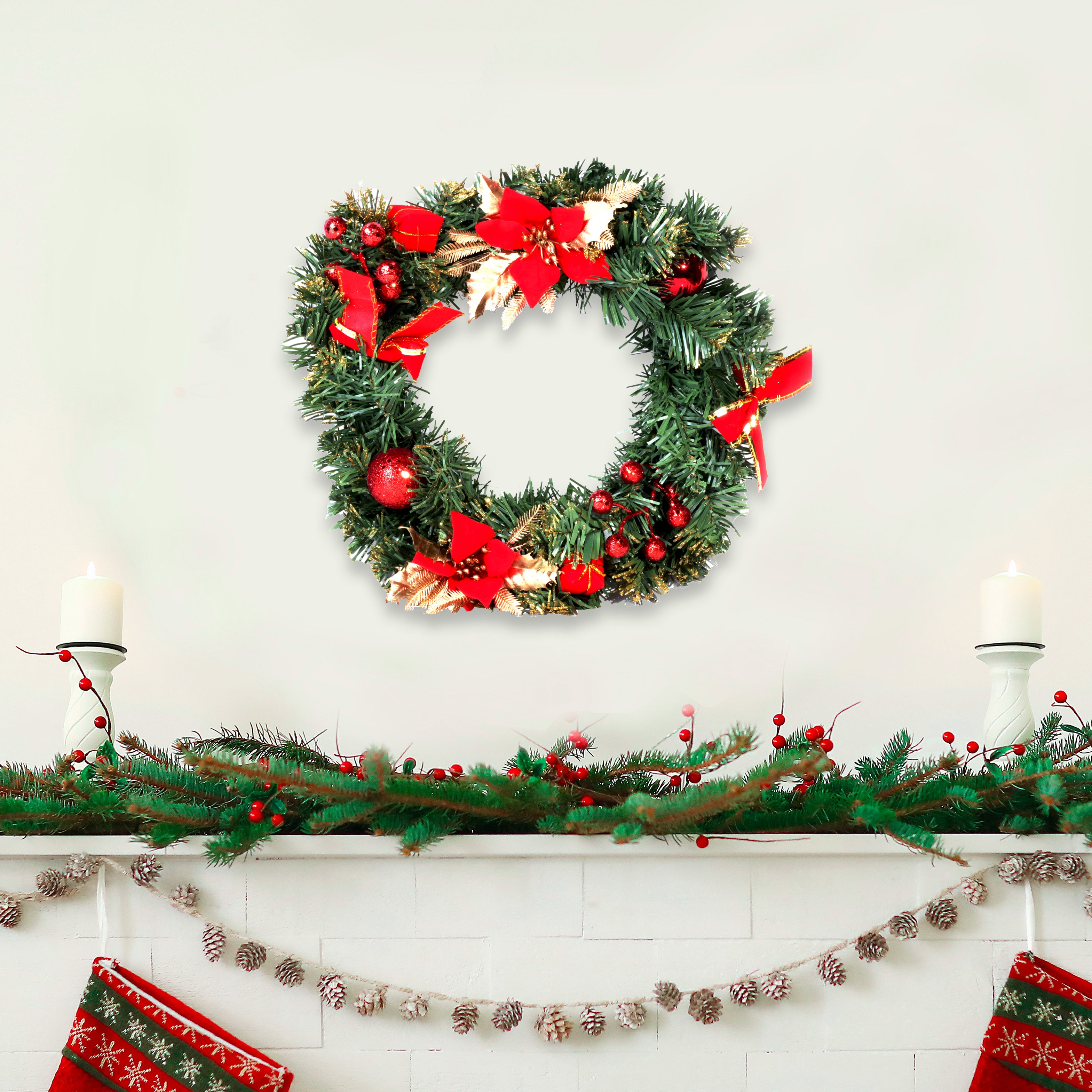 Poinsettia Deco Wreath Red & Gold 30Cm 1Pc