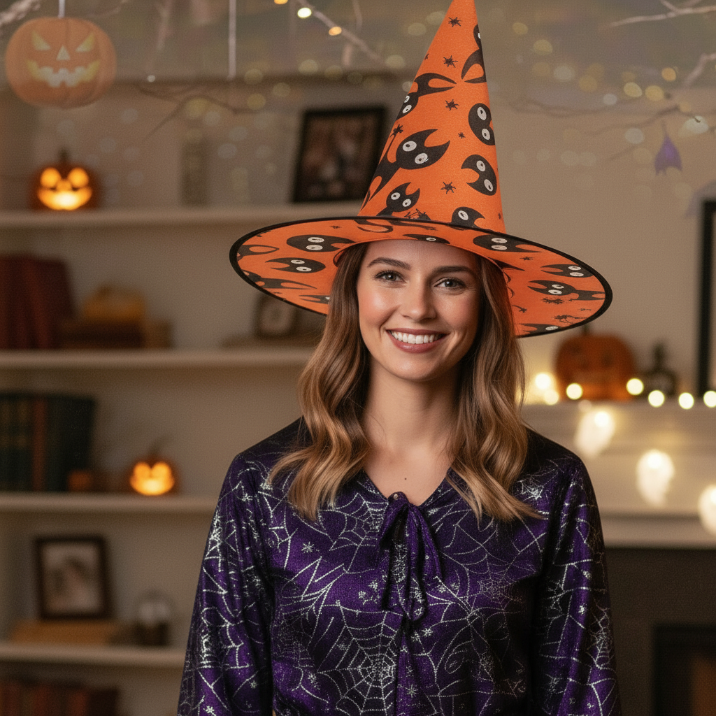 Witch Hat Spooky cat Orange 1pc