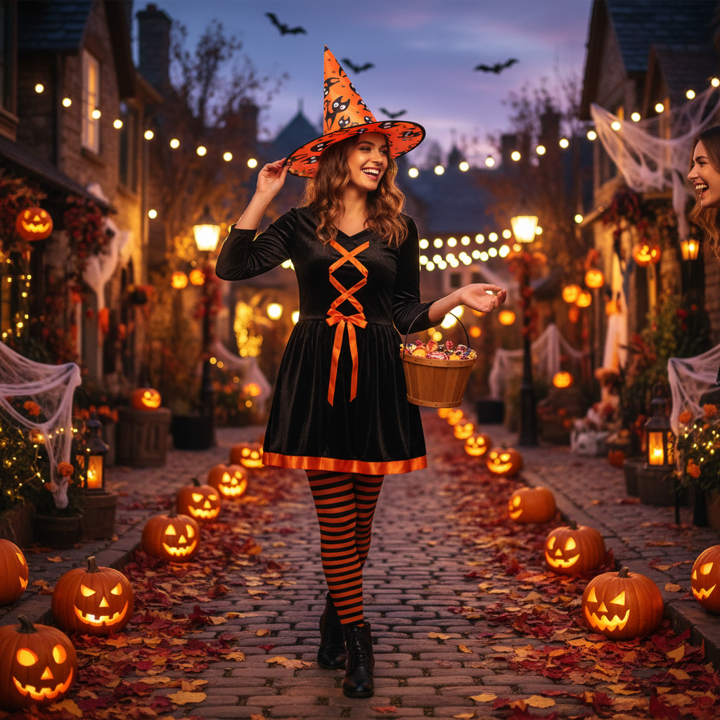 Witch Hat Spooky cat Orange 1pc