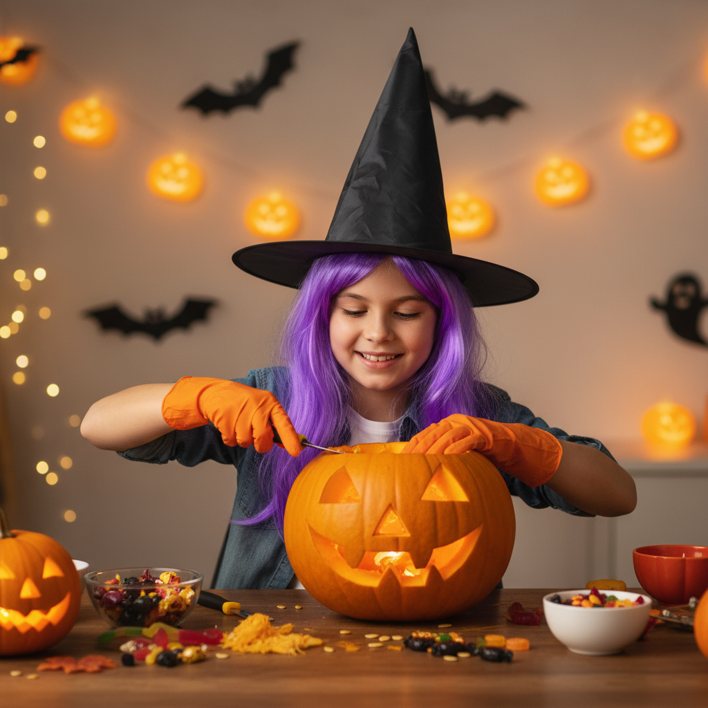 Witch Hat with Hair Purple 1pc