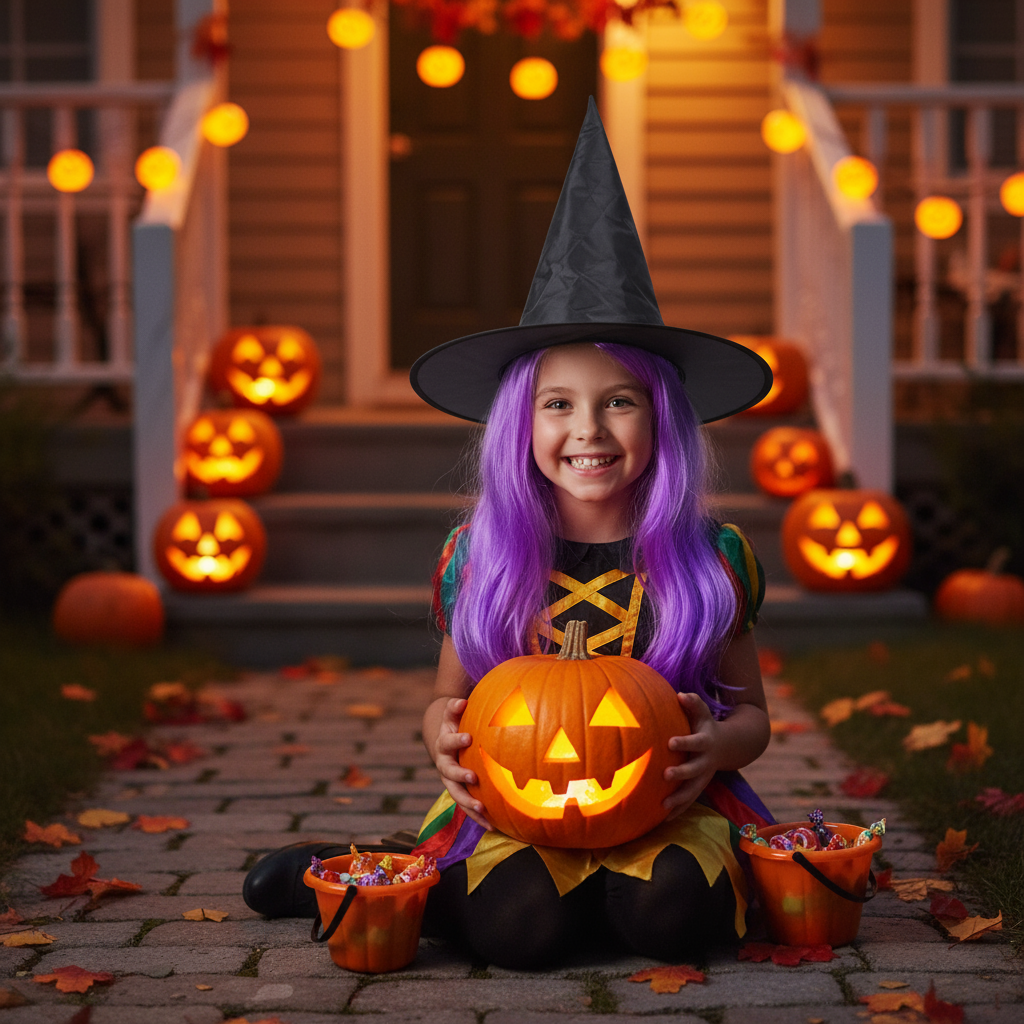 Witch Hat with Hair Purple 1pc