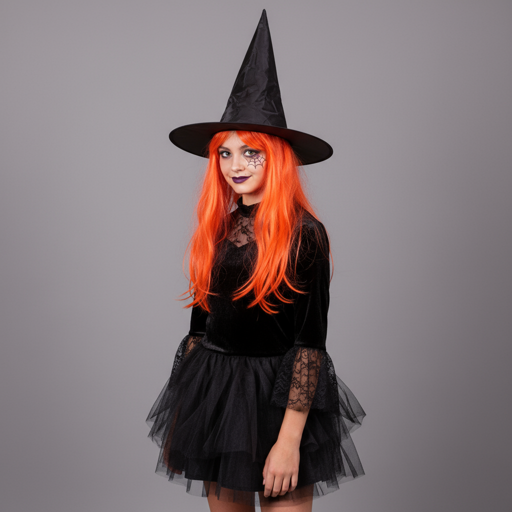 Witch Hat with Hair Orange 1pc