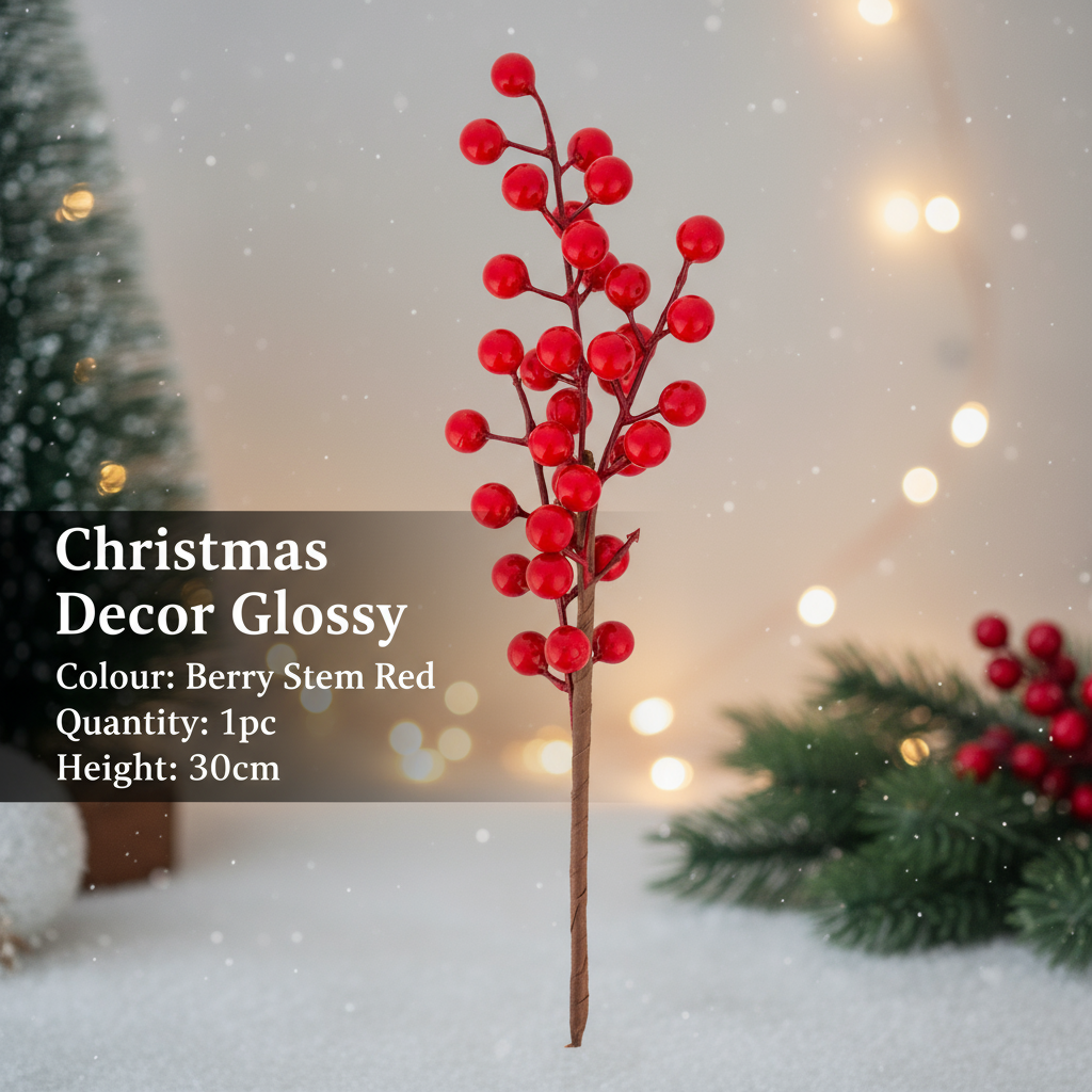Christmas Decor Glossy Berry Stem Red 30cm 1pc