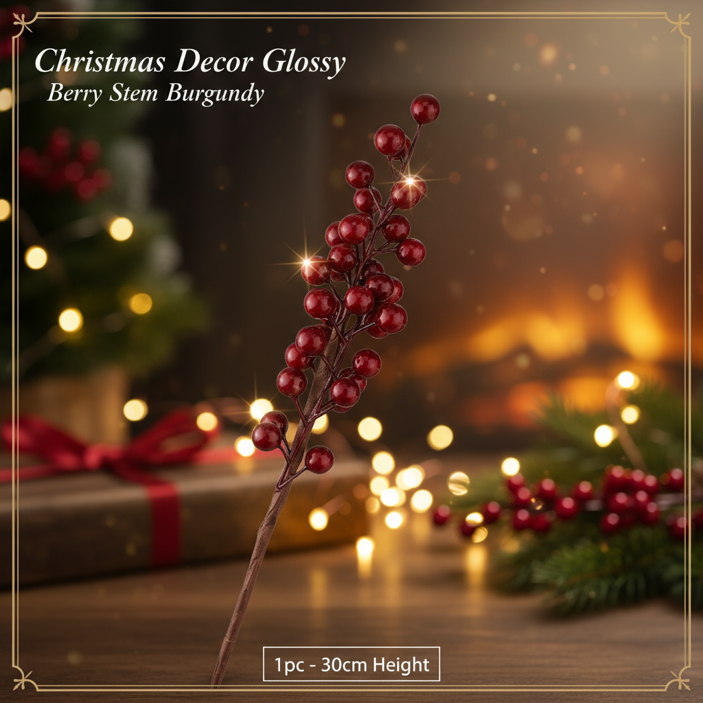 Christmas Decor Glossy Berry Stem Burgundy 30cm 1pc