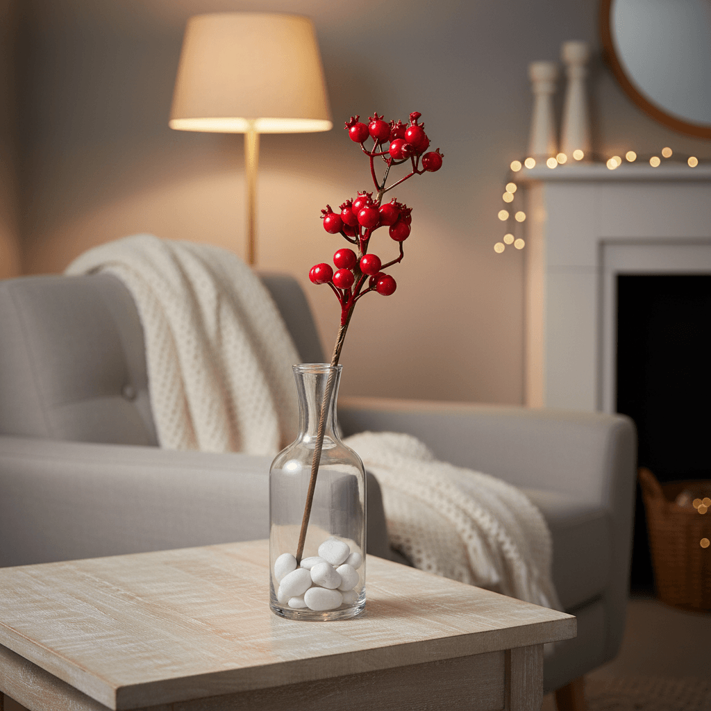 Christmas Decor Glossy Berry Bunch Stem Red 30cm 1pc