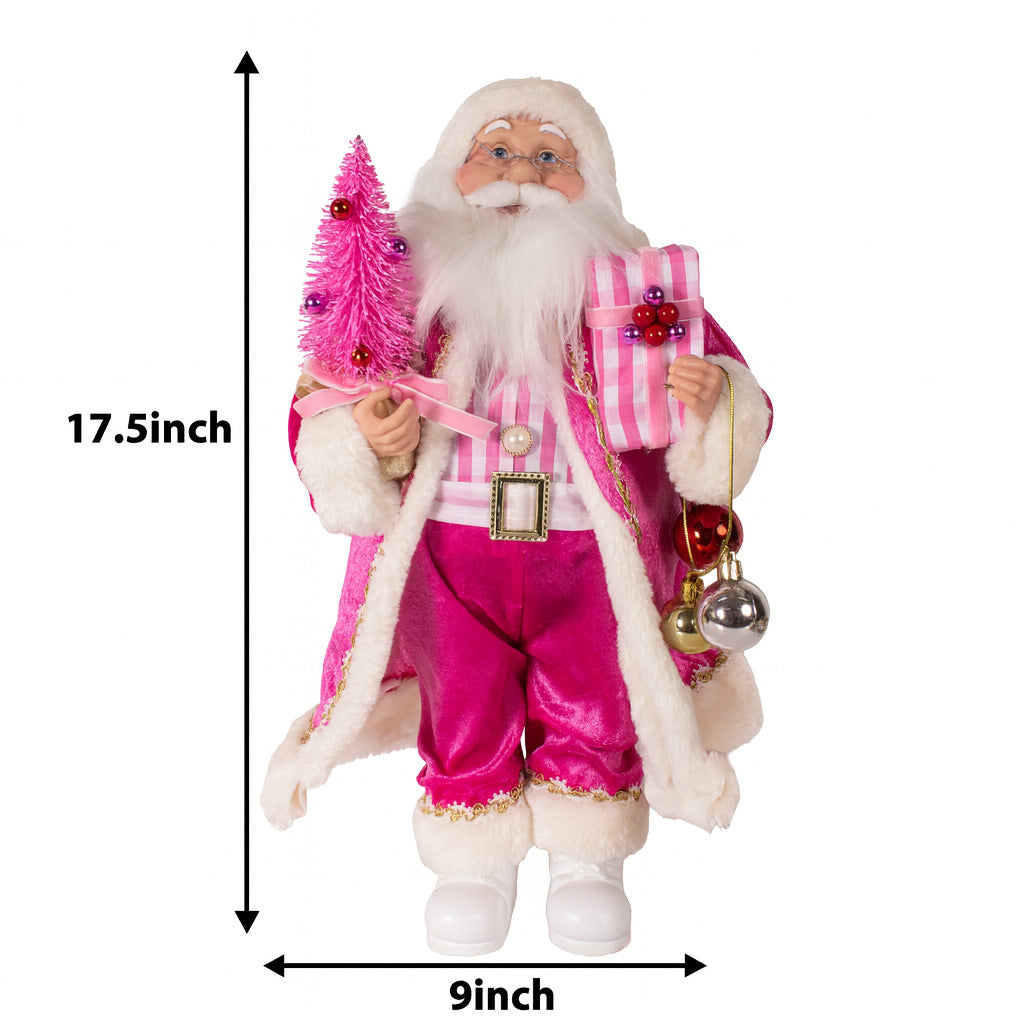Santa Figurine With Tree Pink 45cm 1pc