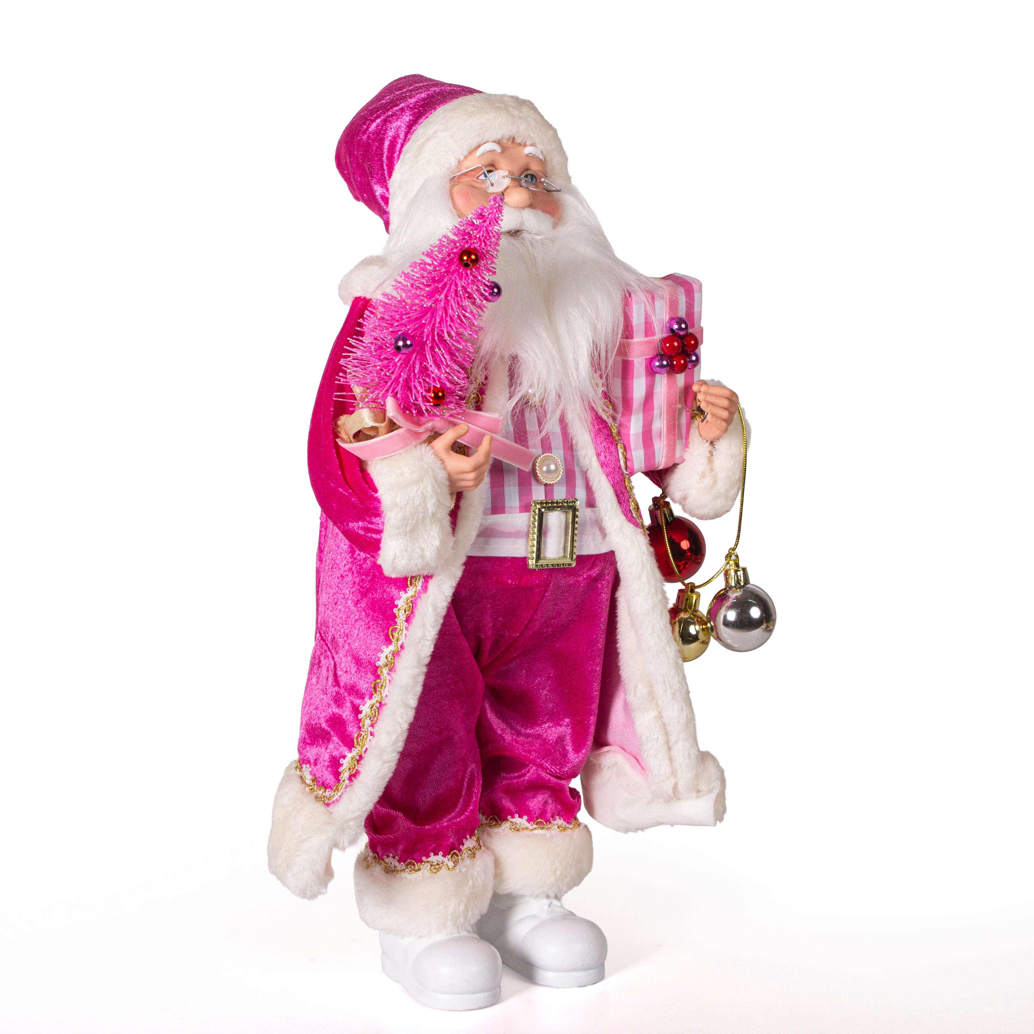 Santa Figurine With Tree Pink 45cm 1pc