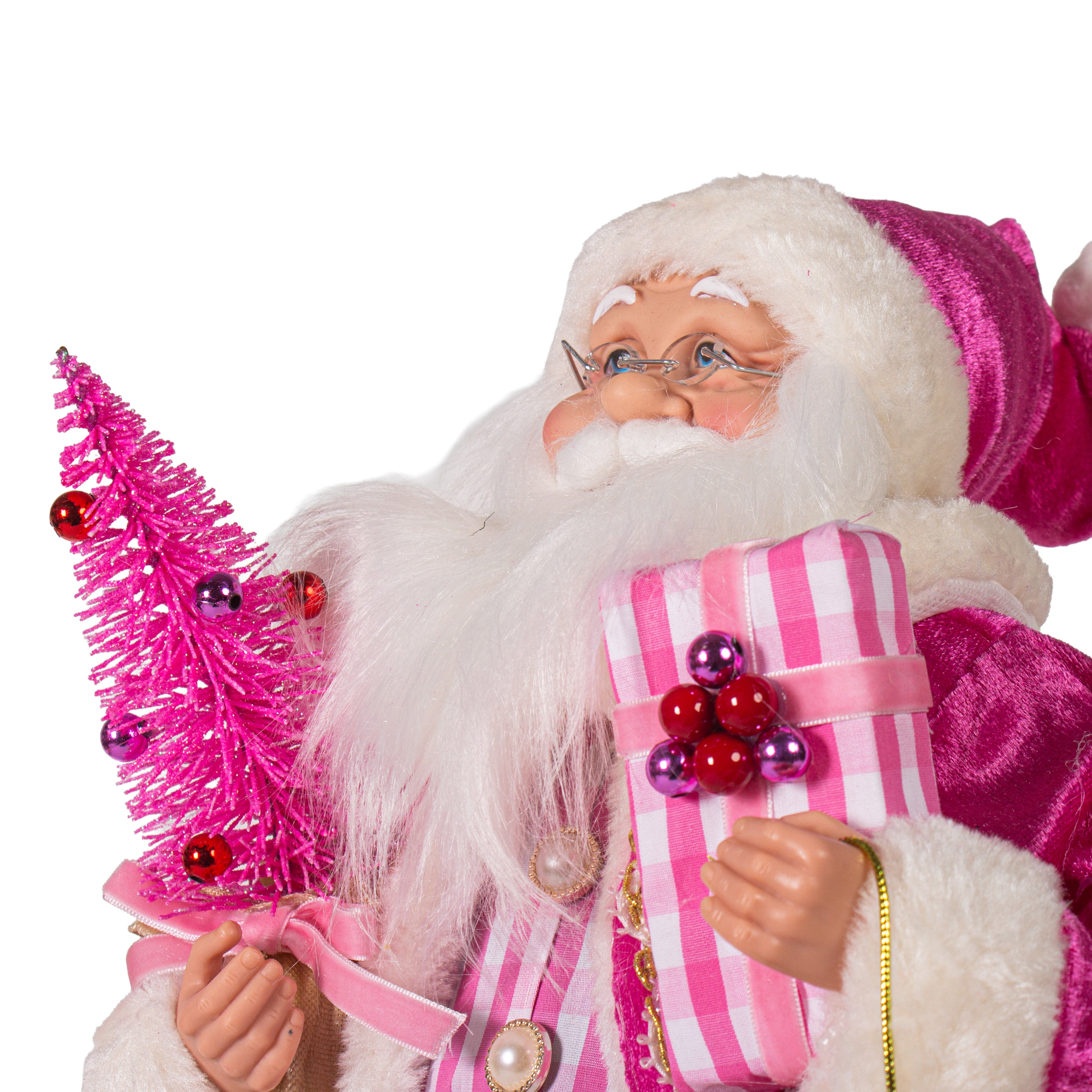 Santa Figurine With Tree Pink 45cm 1pc