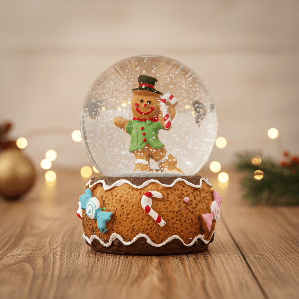 Christmas Decor Water Snow Globe with Base Gingerbread Man 45cm 1pc