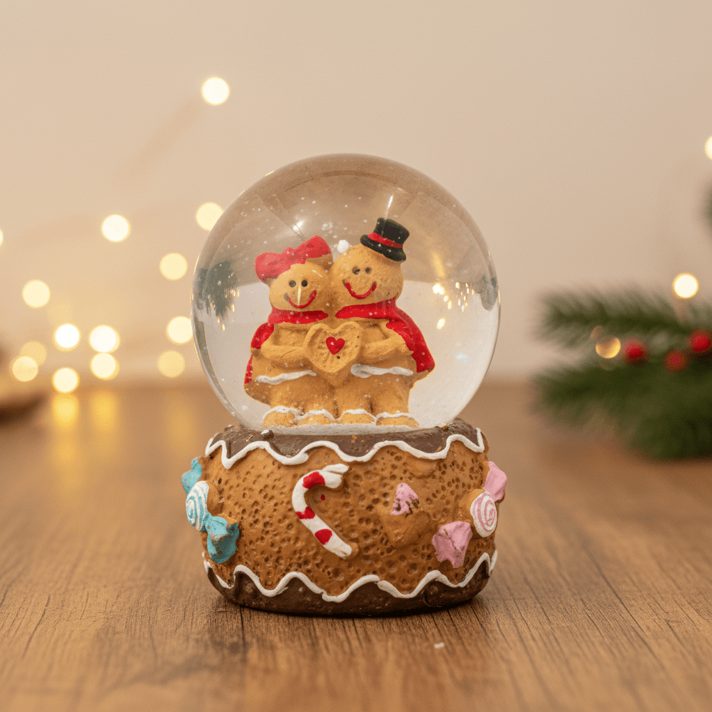 Christmas Decor Water Snow Globe with Base Gingerbread Celebration 45cm 1pc