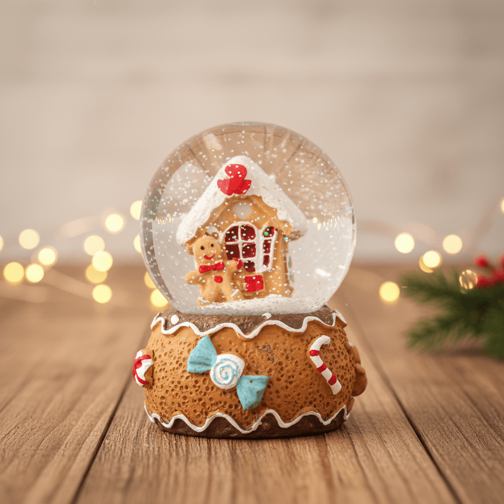 Christmas Decor Water Snow Globe with Base Gingerbread House 45cm 1pc