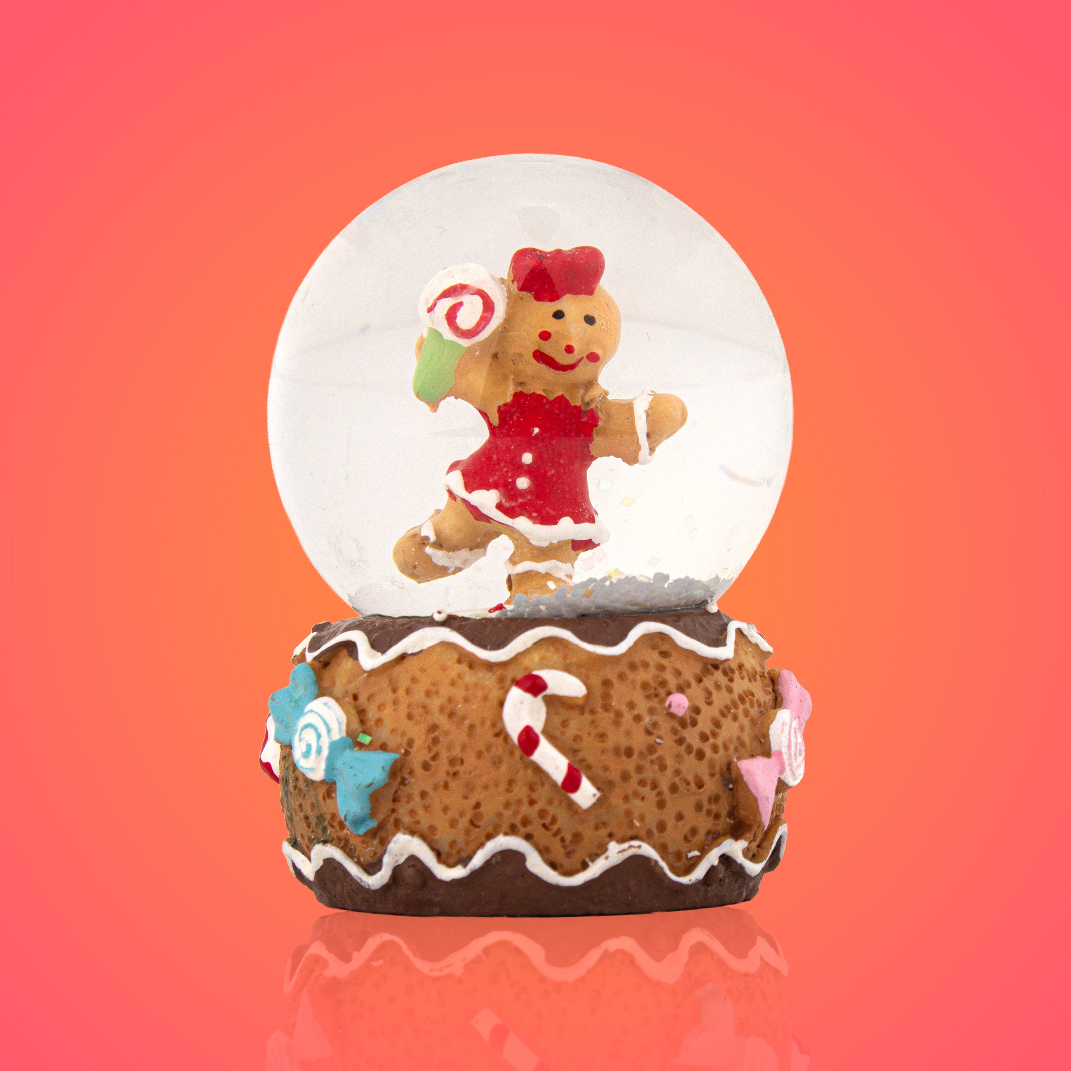 Christmas Decor Water Snow Globe with Base Gingerbread Friends 45cm 1pc