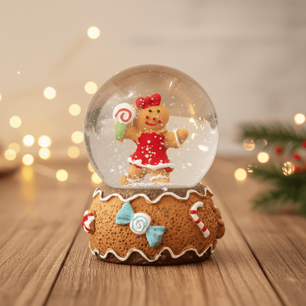 Christmas Decor Water Snow Globe with Base Gingerbread Friends 45cm 1pc
